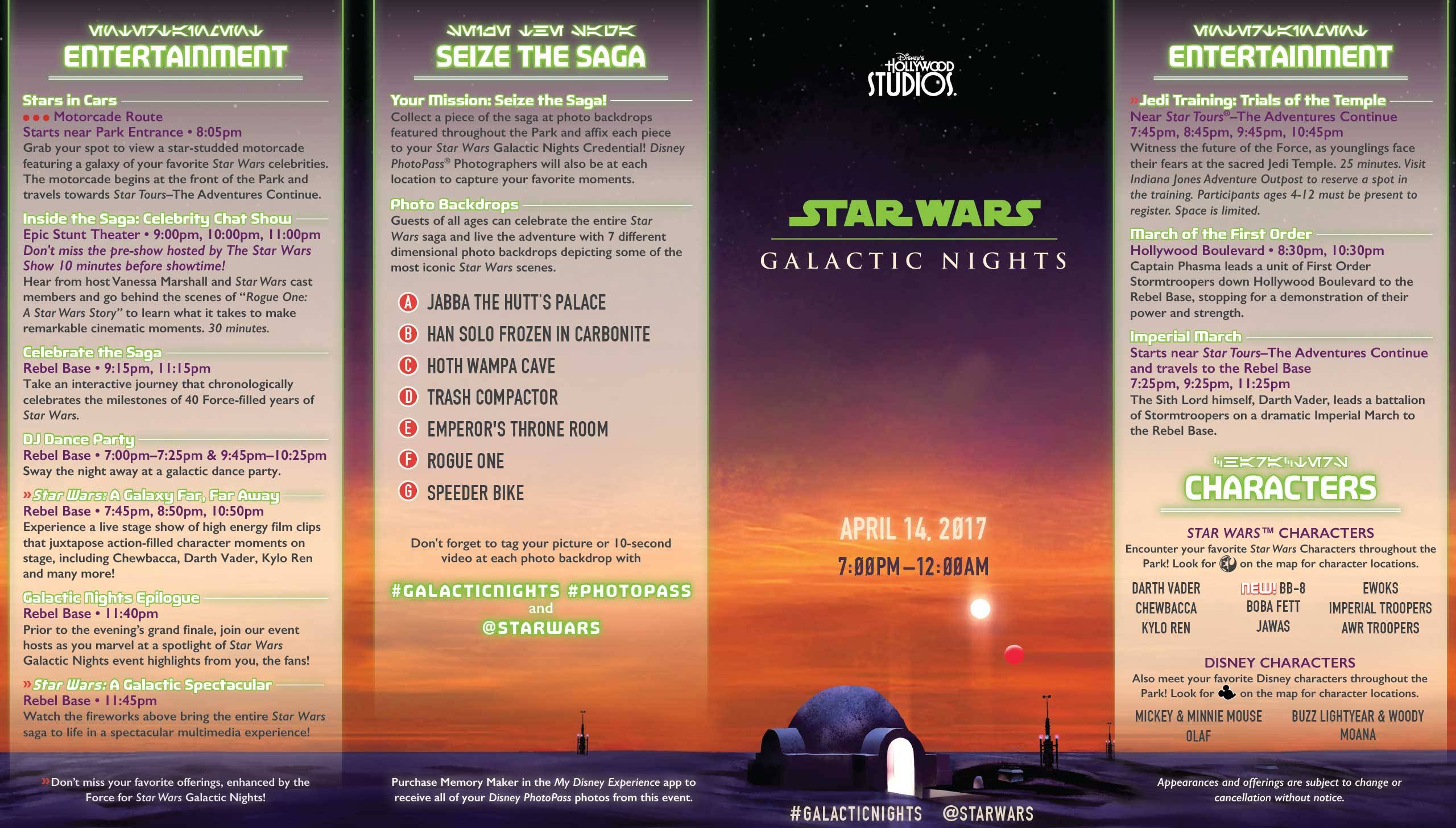Entertainment line-up and schedule for Star Wars Galactic Nights