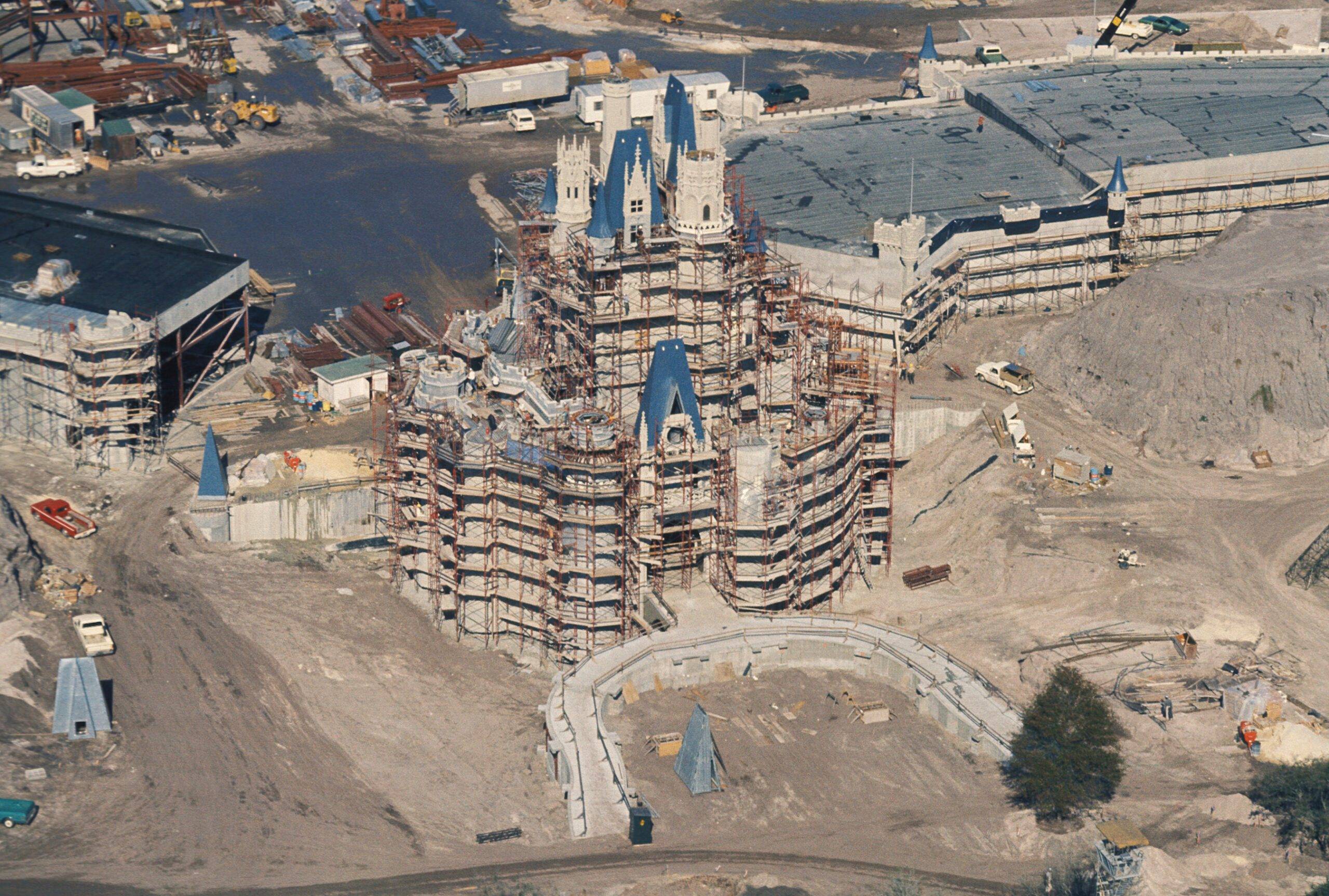 Cinderella Castle under construction at Magic Kingdom Park in 1971 at Walt Disney World Resort 