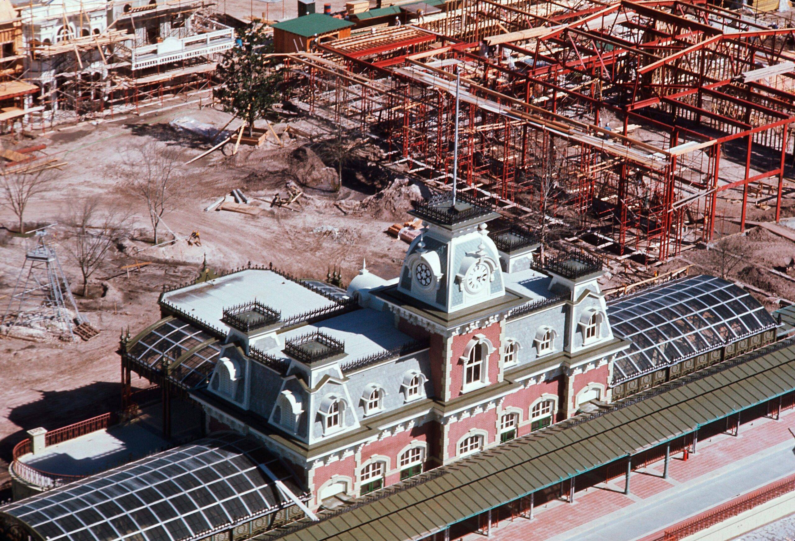 Main Street, U.S.A., under construction at Magic Kingdom Park in 1971 at Walt Disney World Resort
