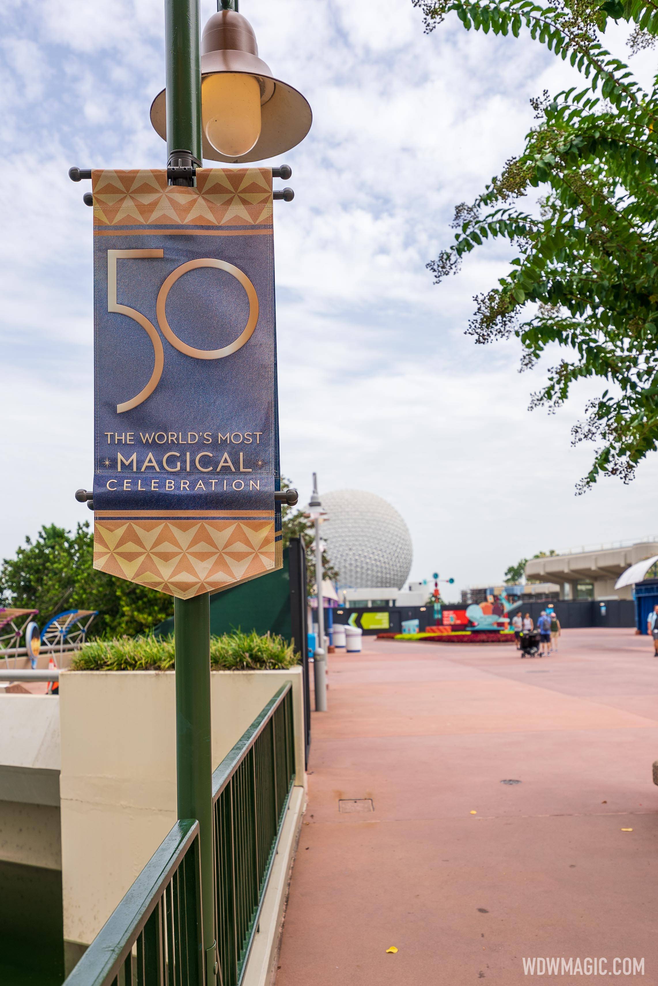 The World's Most Magical Celebration banners at EPCOT