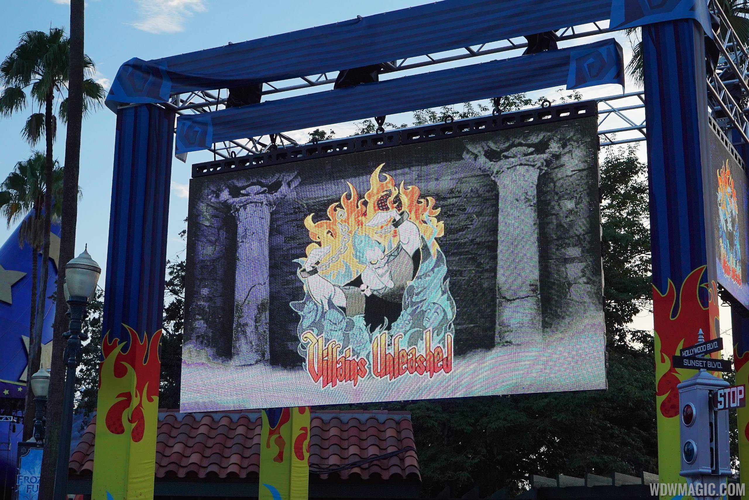 Villains Unleashed - Park decor and video screen