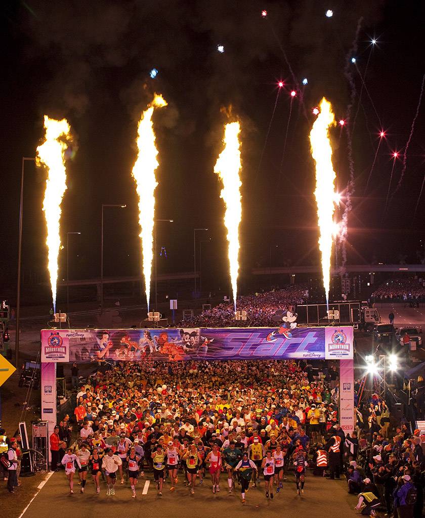  Pyrotechnics light the sky Jan. 9, 2011 to signal the beginning of the Walt Disney World Marathon in Lake Buena Vista, Fla.