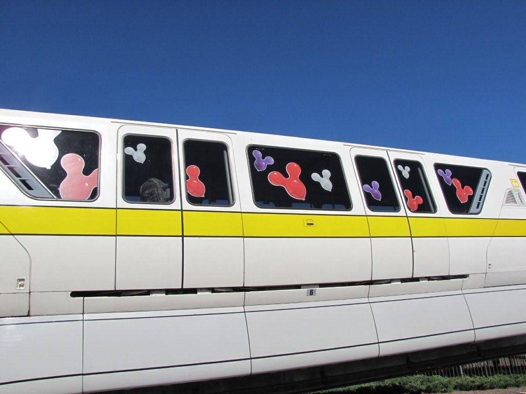 Celebrate Today graphics appear on the monorails