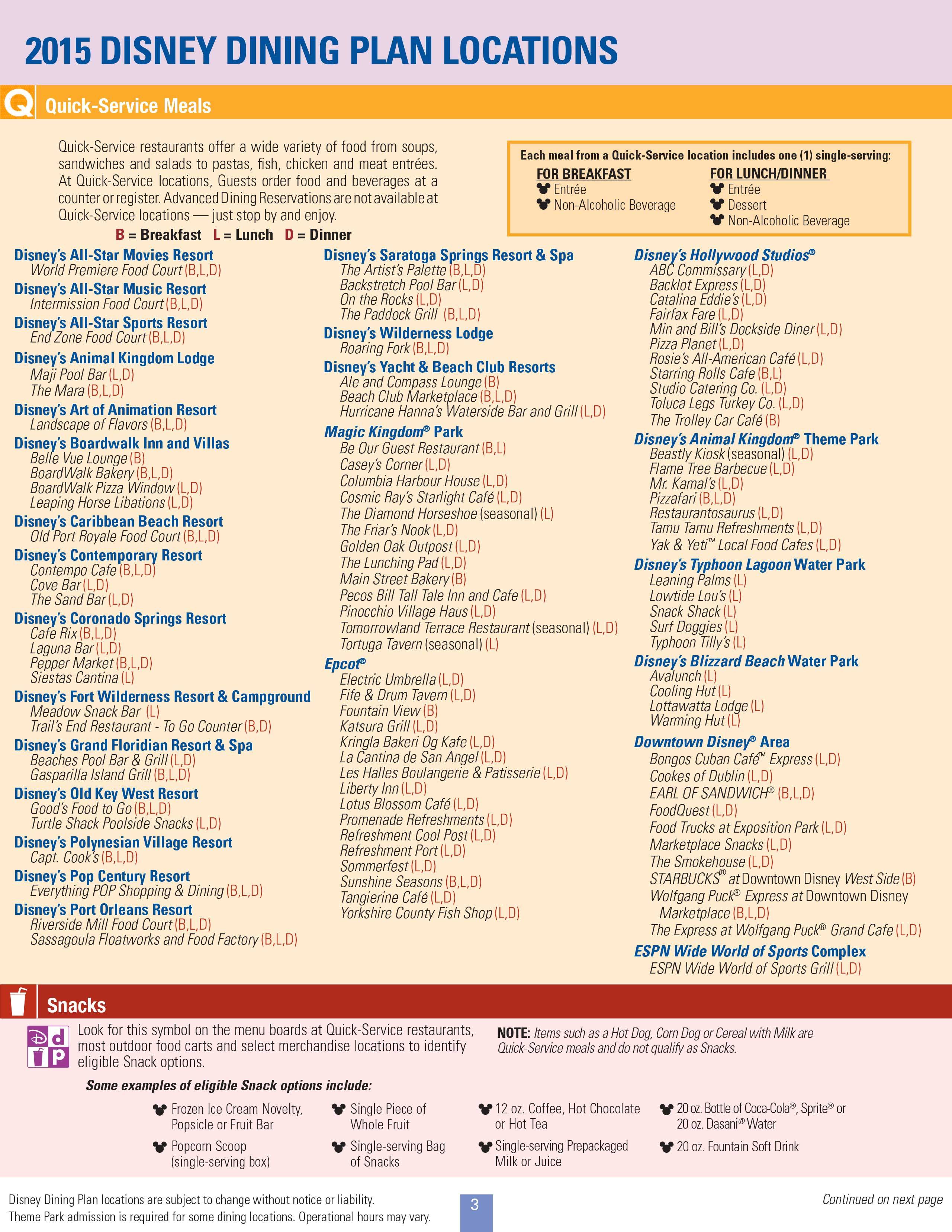 2015 Disney Dining Plan brochure - Page 3