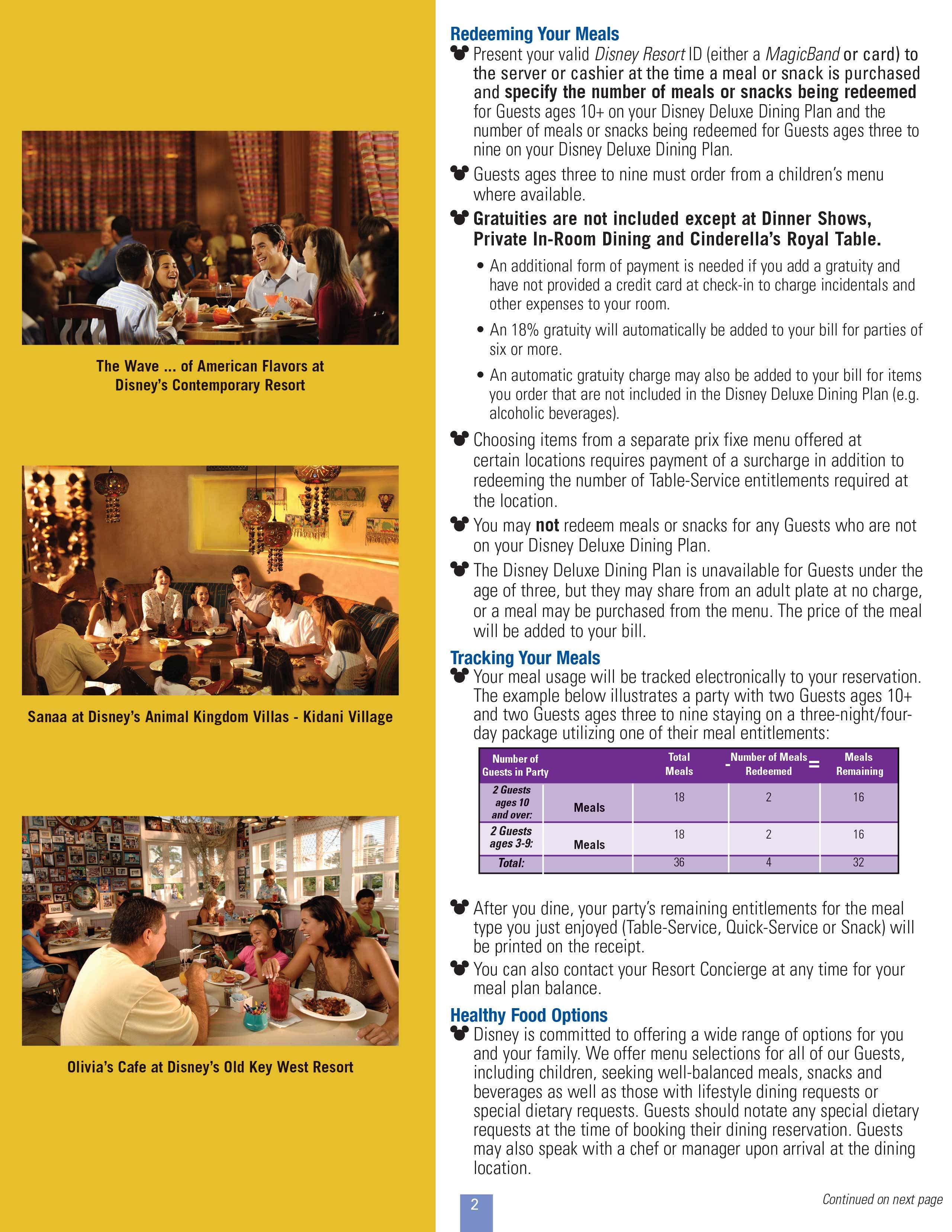 2015 Disney Deluxe Dining Plan brochure - Page 2