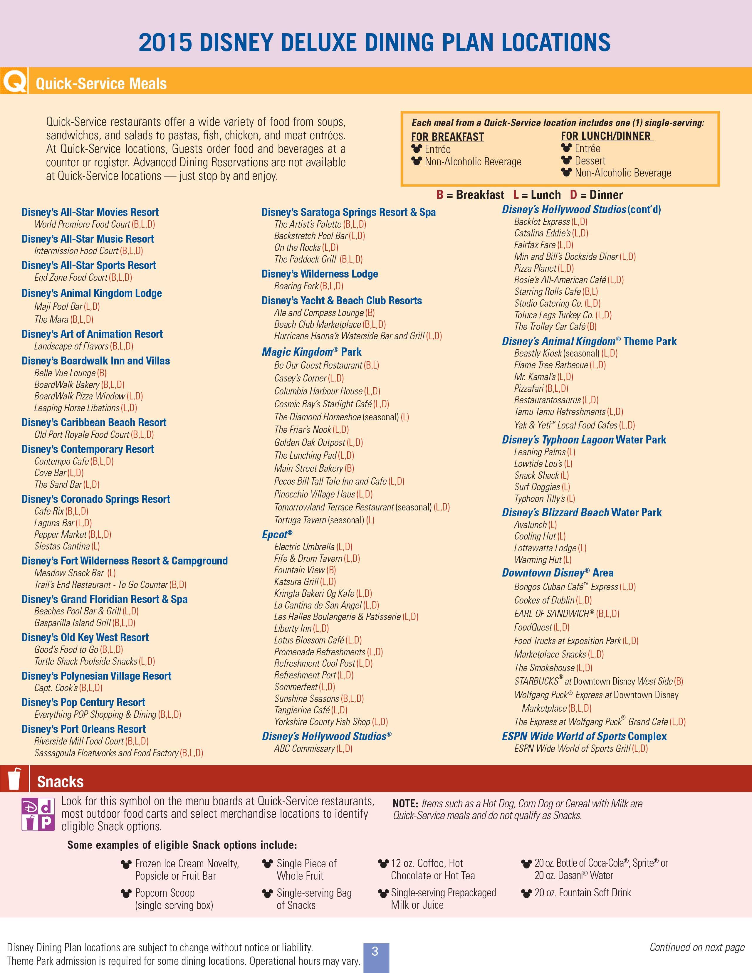 2015 Disney Deluxe Dining Plan brochure - Page 3