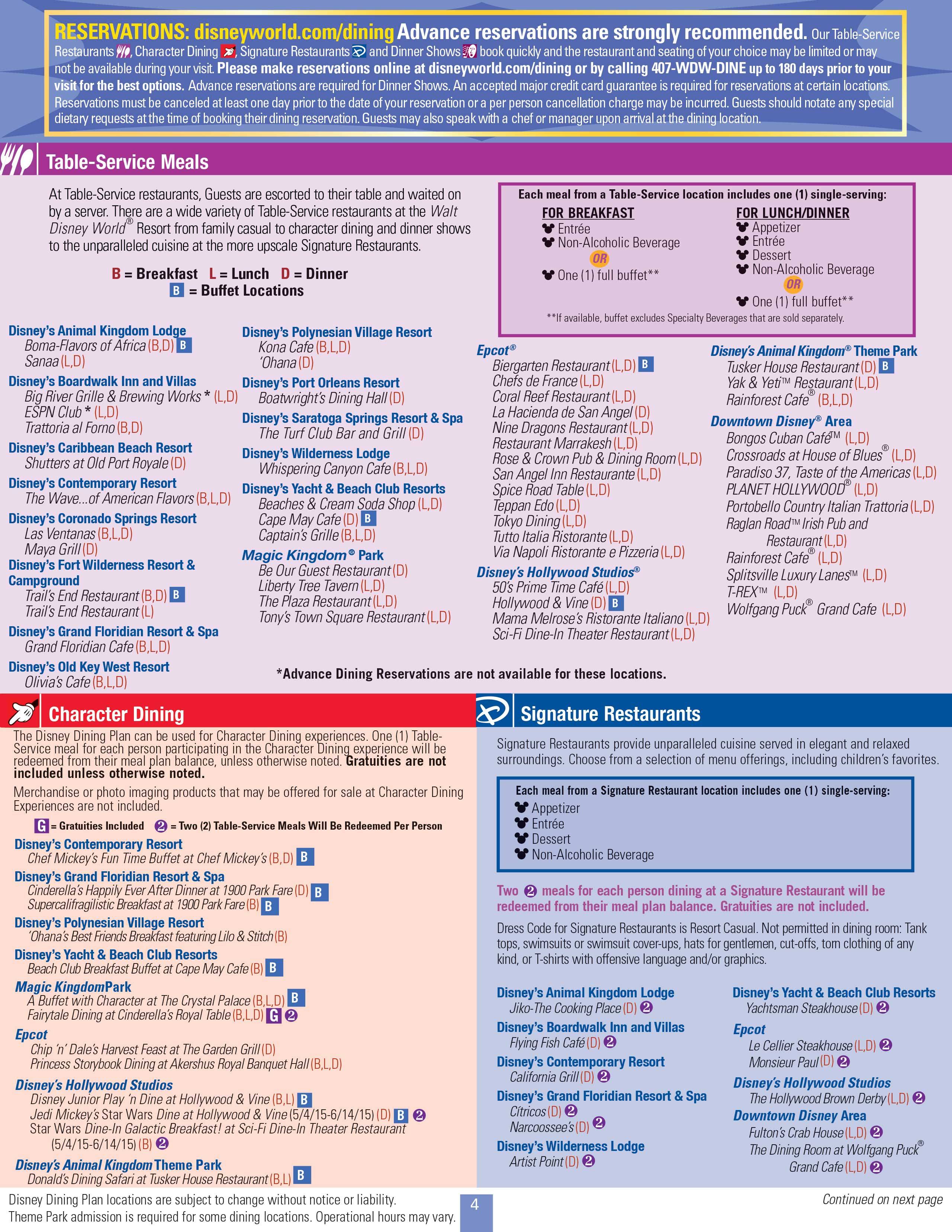 2015 Disney Deluxe Dining Plan brochure - Page 4