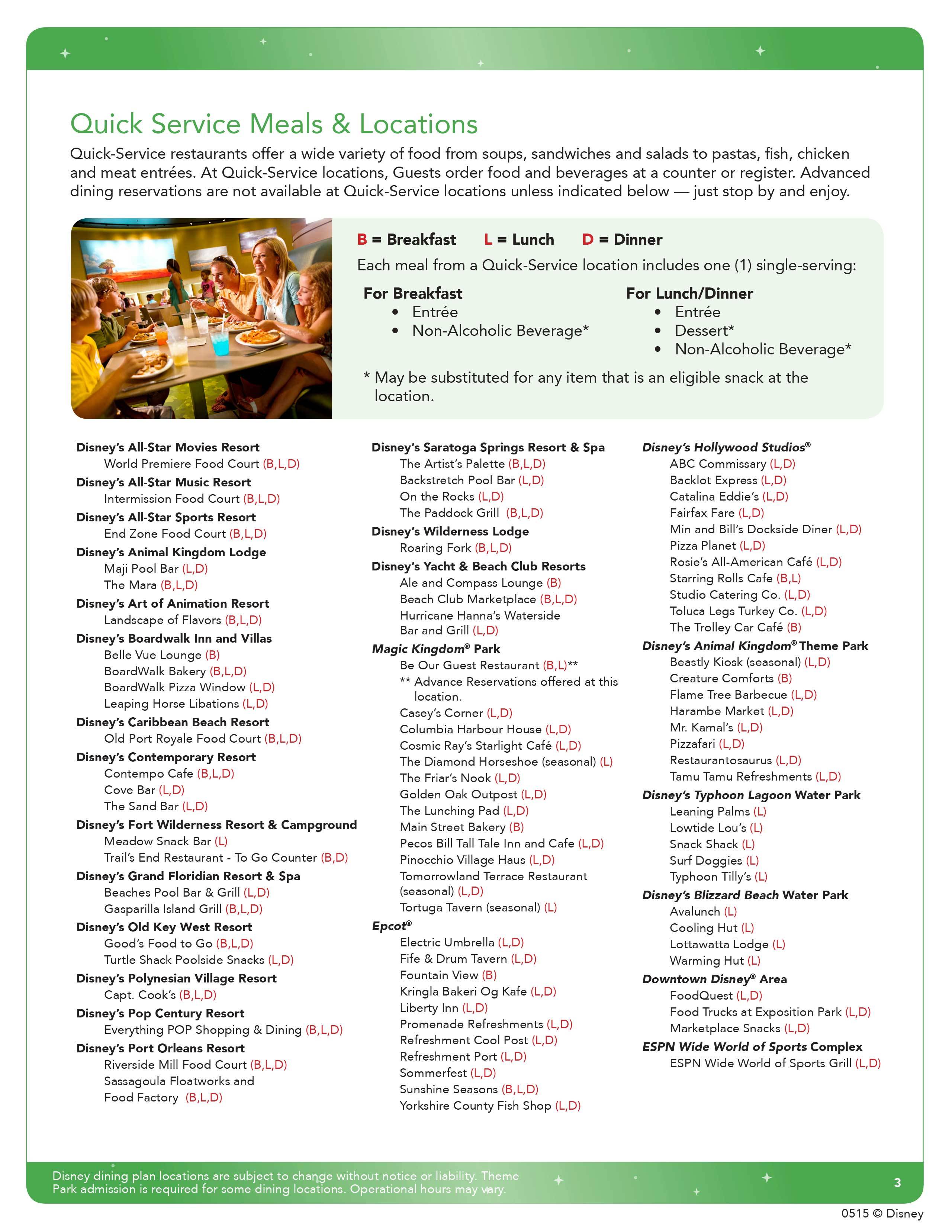 2016 Disney Quick Service Dining Plan brochure - Page 3