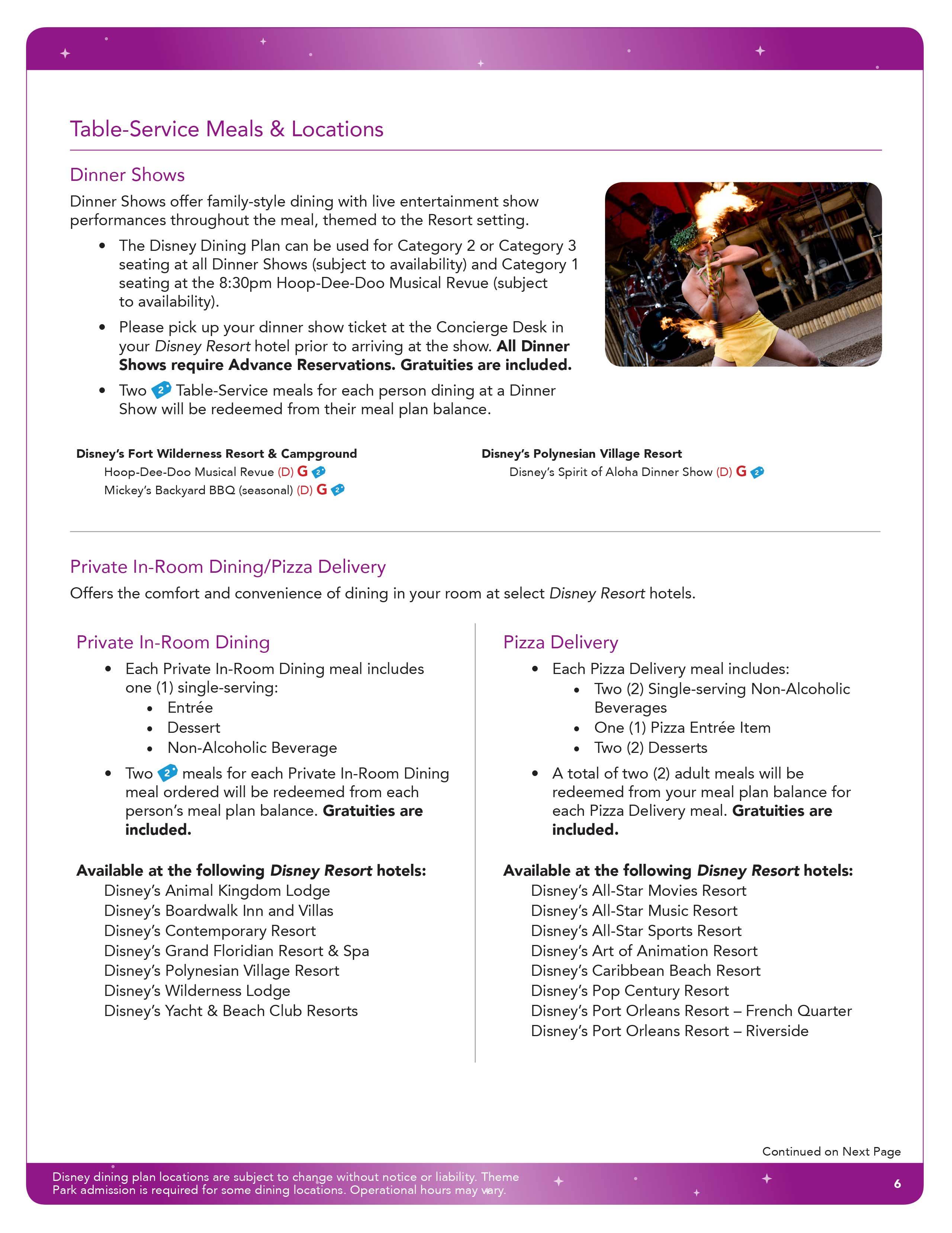 2016 Disney Dining Plan brochures updated to include appetizers for Deluxe plan