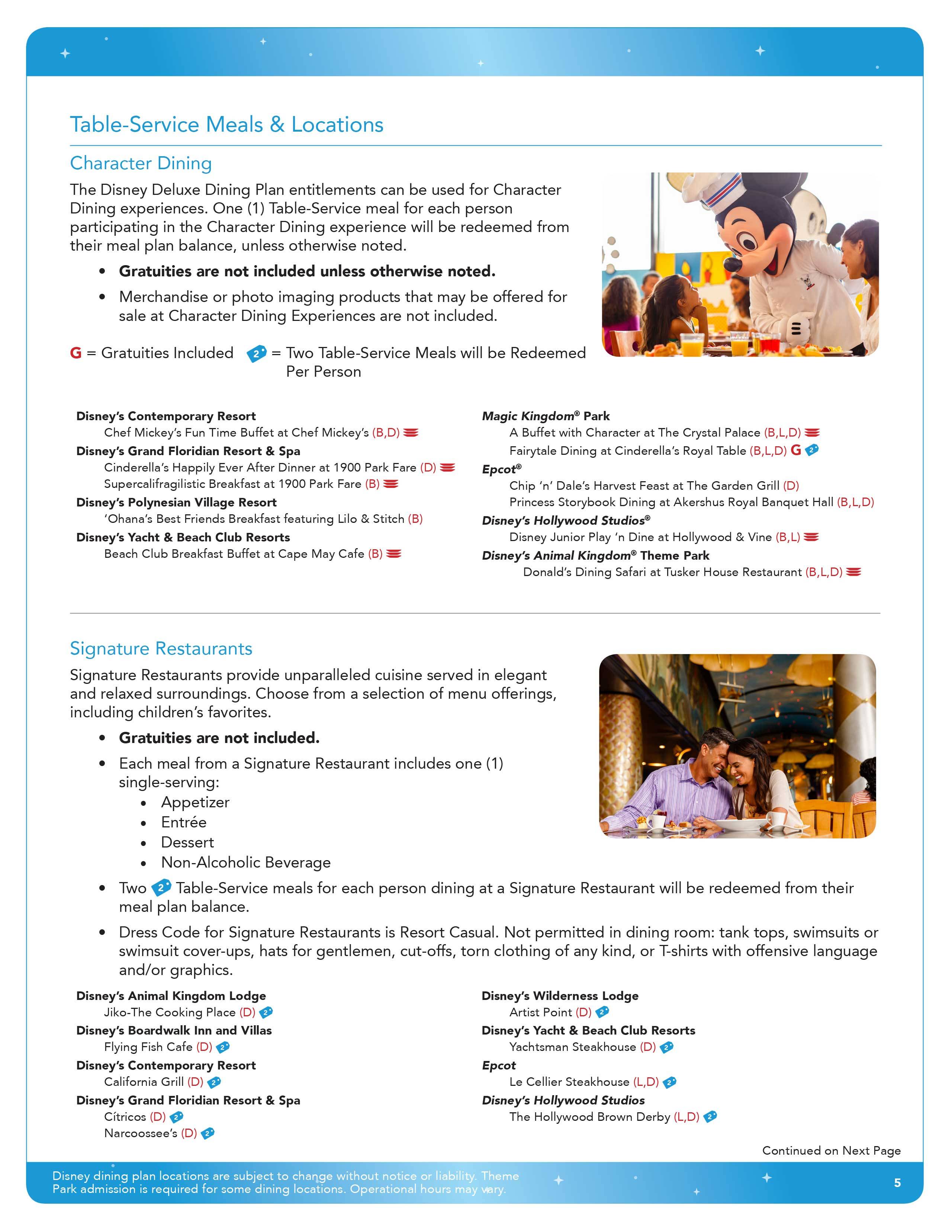 2016 Disney Deluxe Dining Plan brochure - Page 5