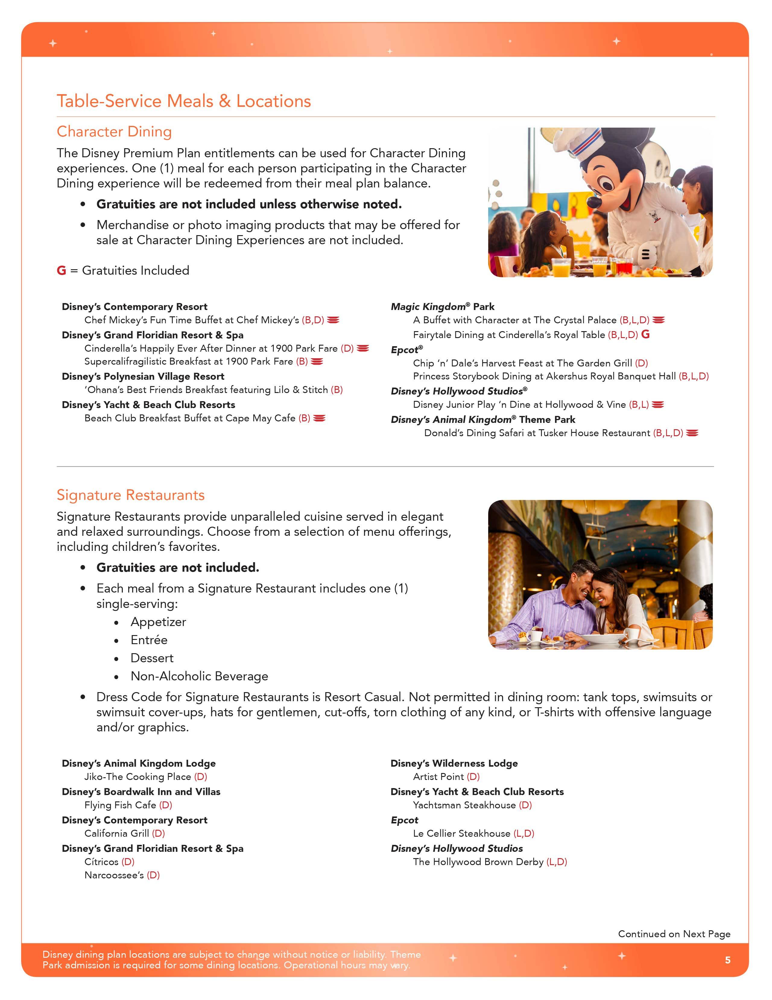2016 Disney Premium Dining Plan brochure - Page 6