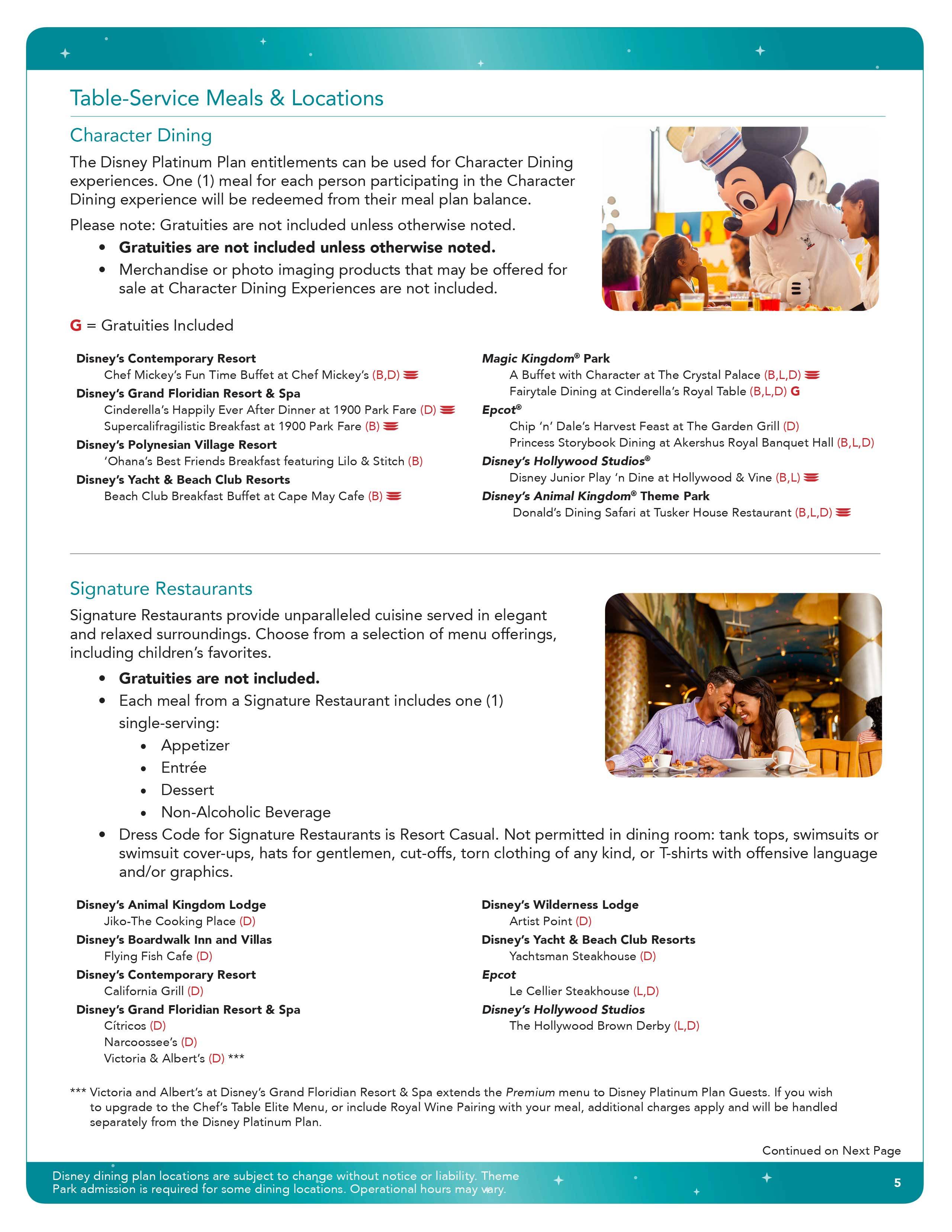 2016 Disney Platinum Dining Plan brochure - Page 10