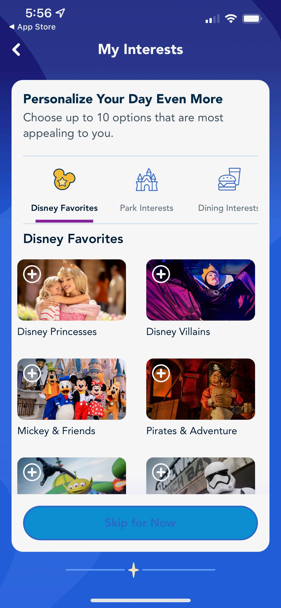 Screenshots - Disney Genie day planning - 'My Day' setup