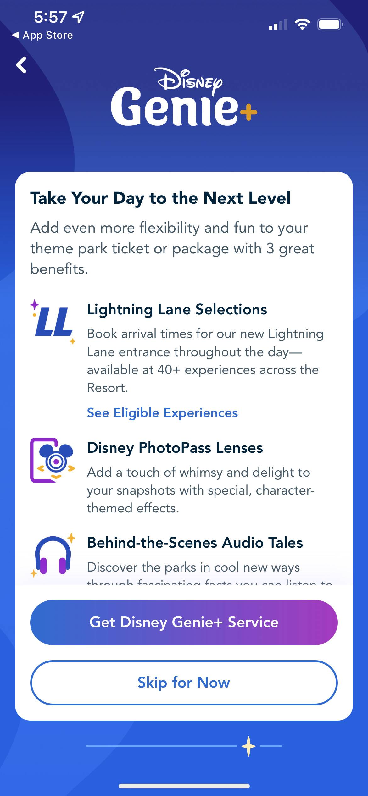 My Disney Experience Disney Genie sell page for Genie+