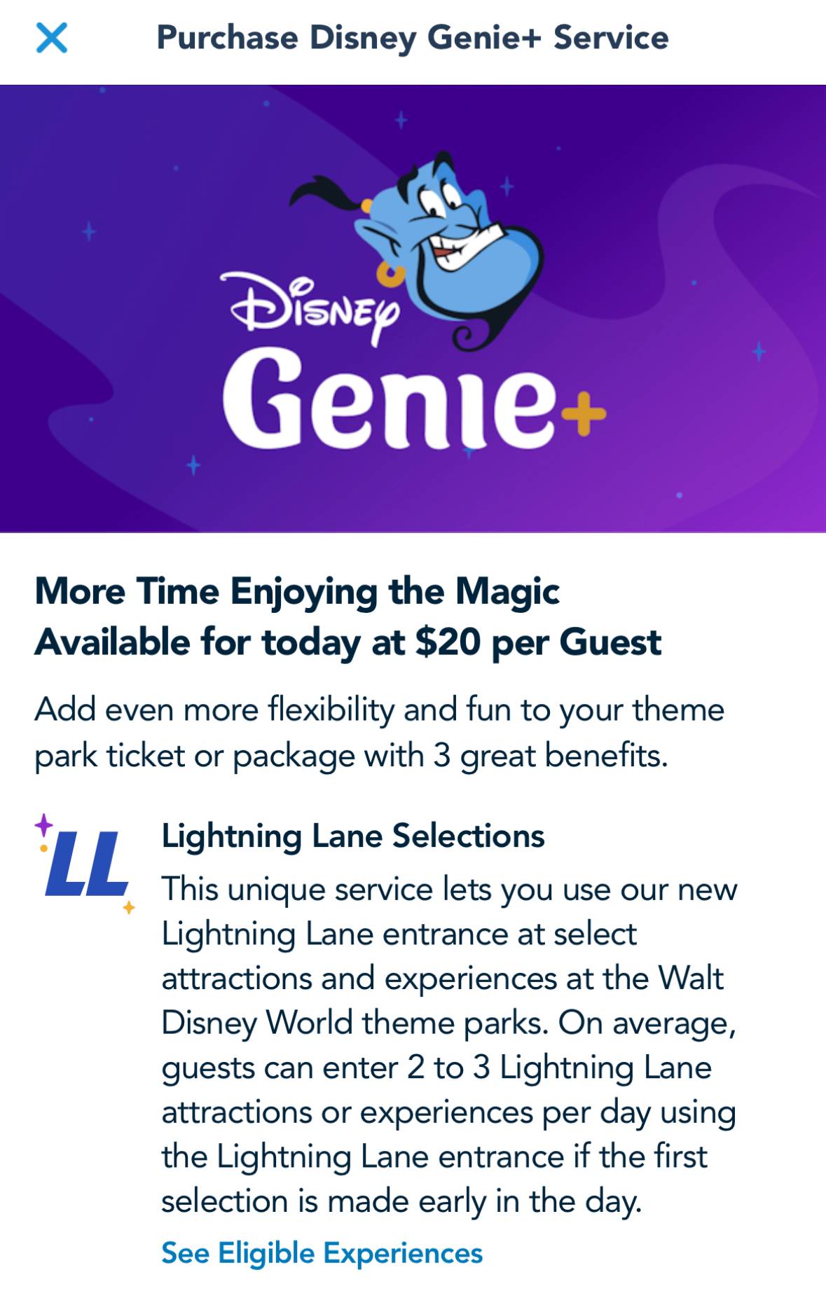 Walt Disney World's Genie+ priced at $20