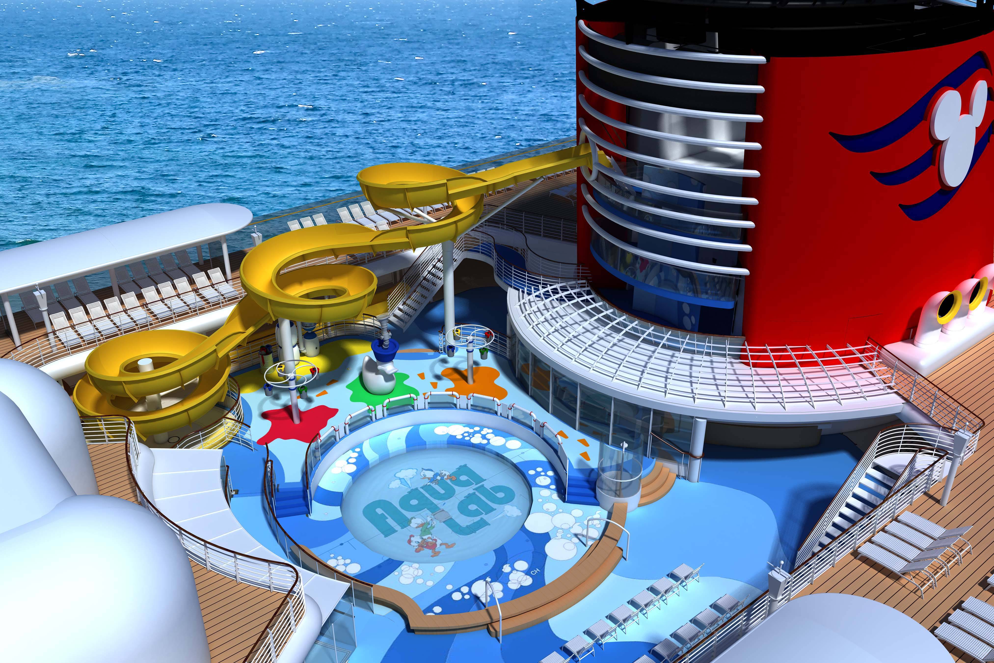 In the new Aqua Lab water playground on the Disney Magic, families can frolic among pop jets, geysers and bubblers. Interactive games keep the kids moving, while the Twist n’ Spout water slide gets them delightfully drenched.