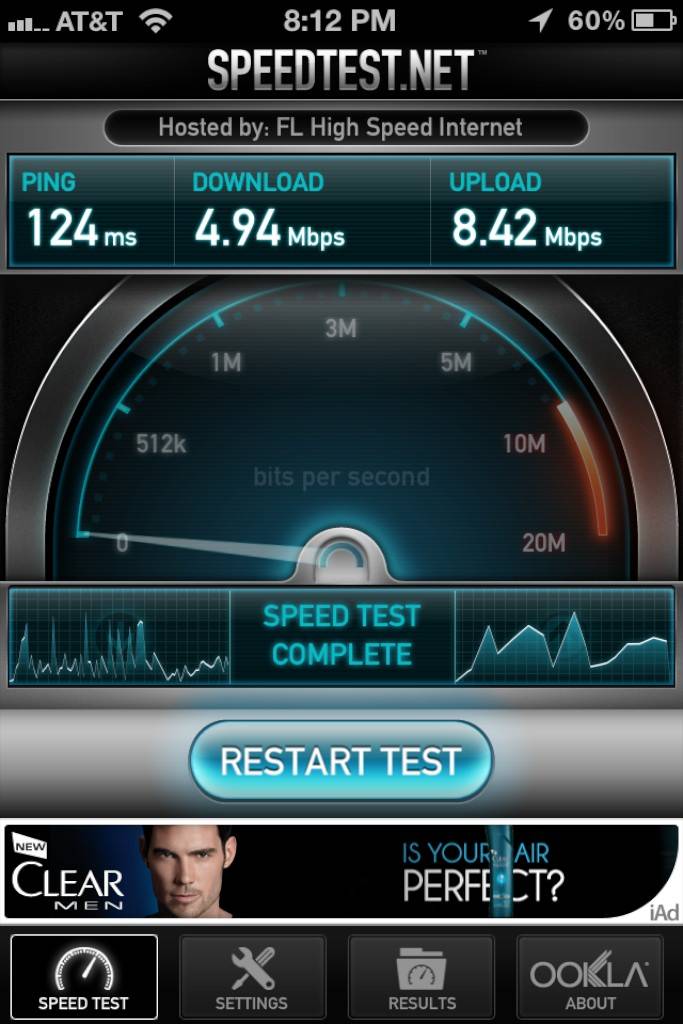 Wi-Fi speed test at the Main Entrance turnstile area
