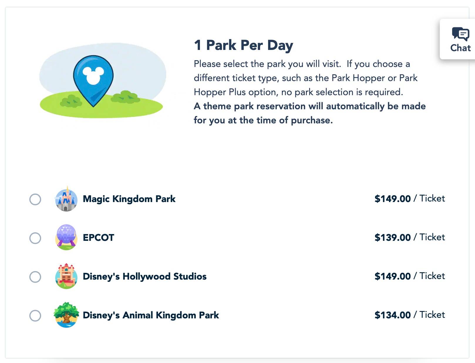 Park Specific Pricing for Walt Disney World theme parks effective December 8 2022