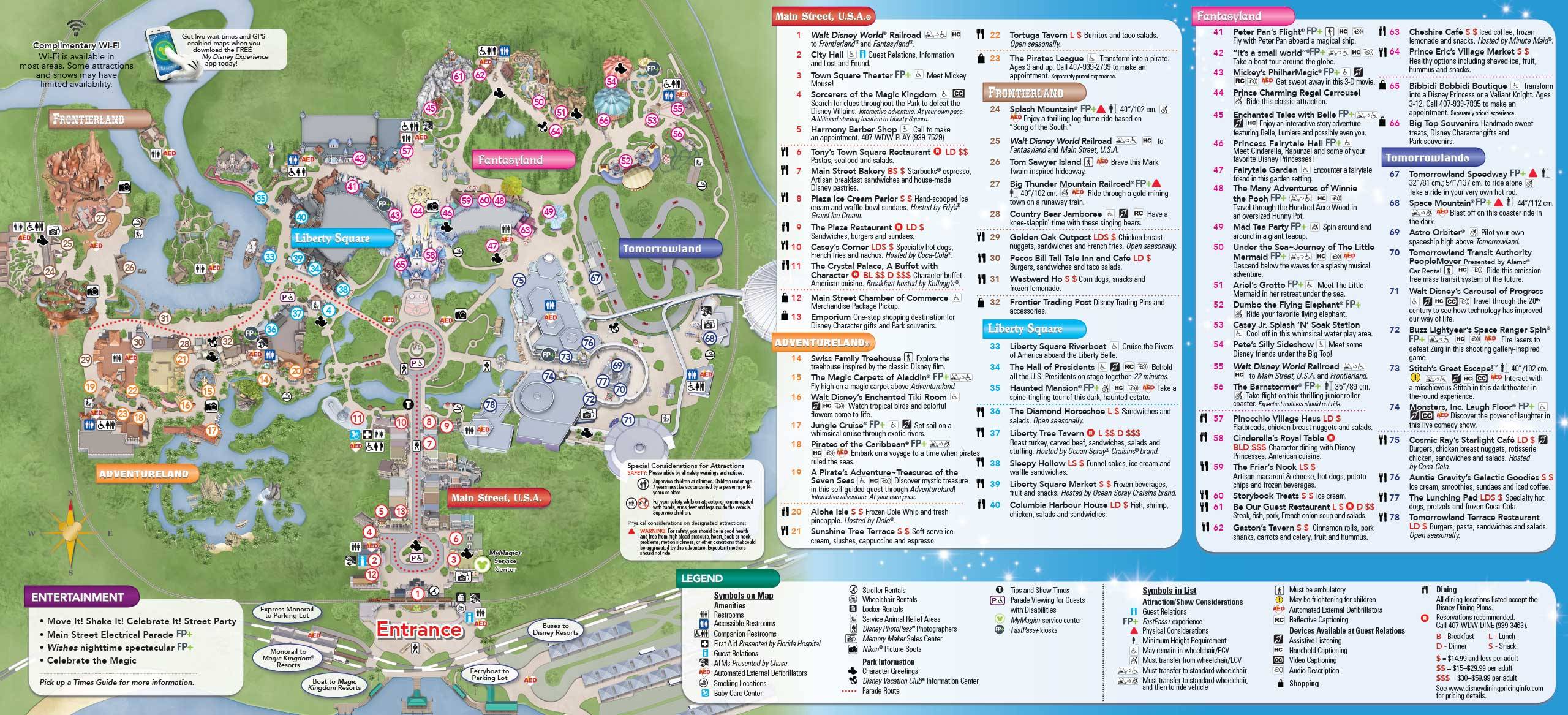 2014 Magic Kingdom guide map with FastPass+ details