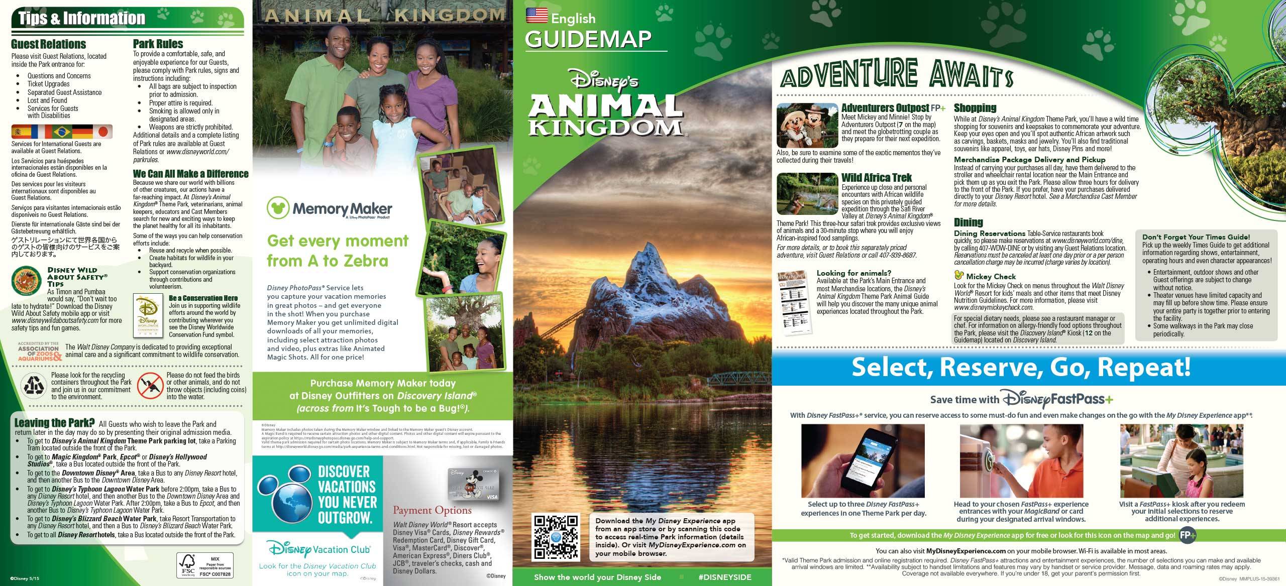 Disney's Animal Kingdom Guide Map May 2015 - Front
