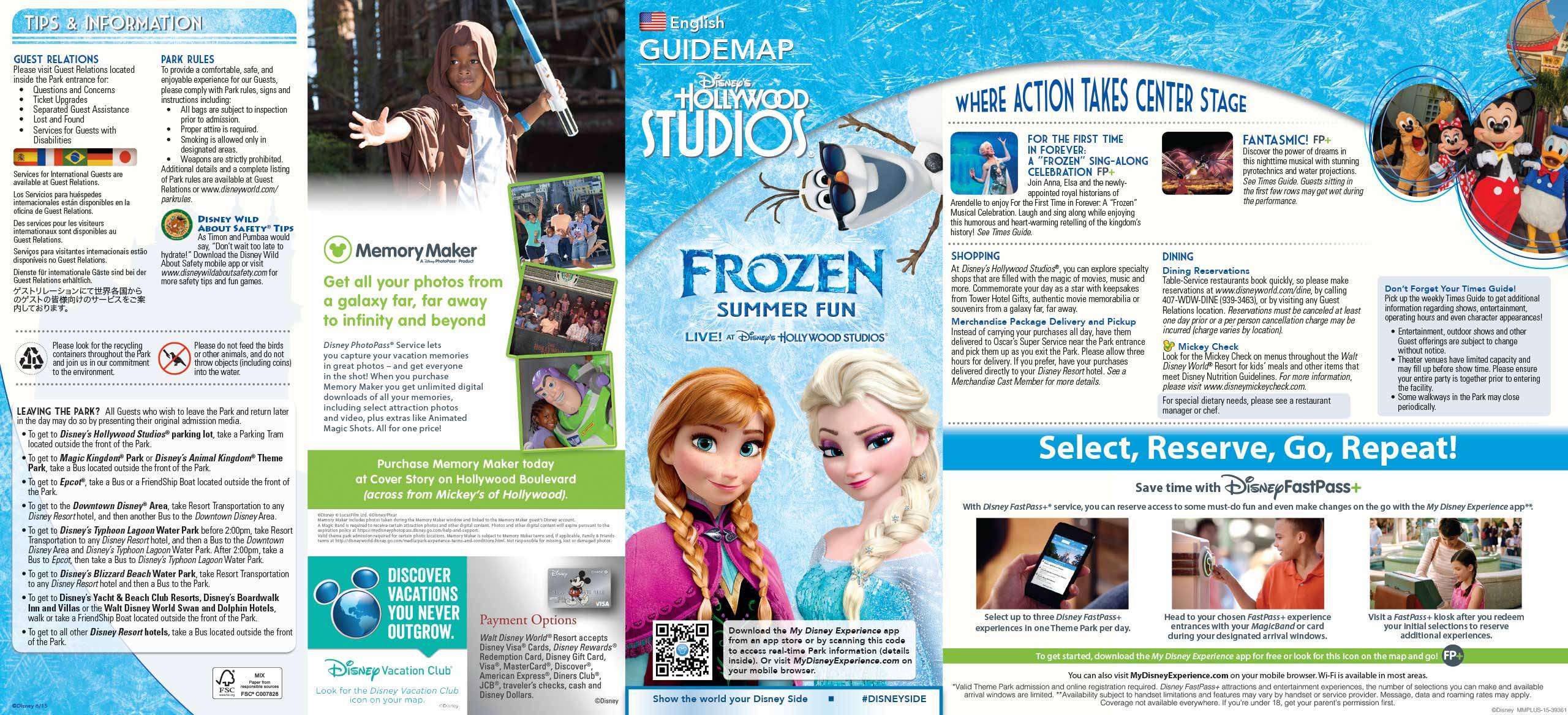 Disney's Hollywood Studios Guide Map May 2015 - Front