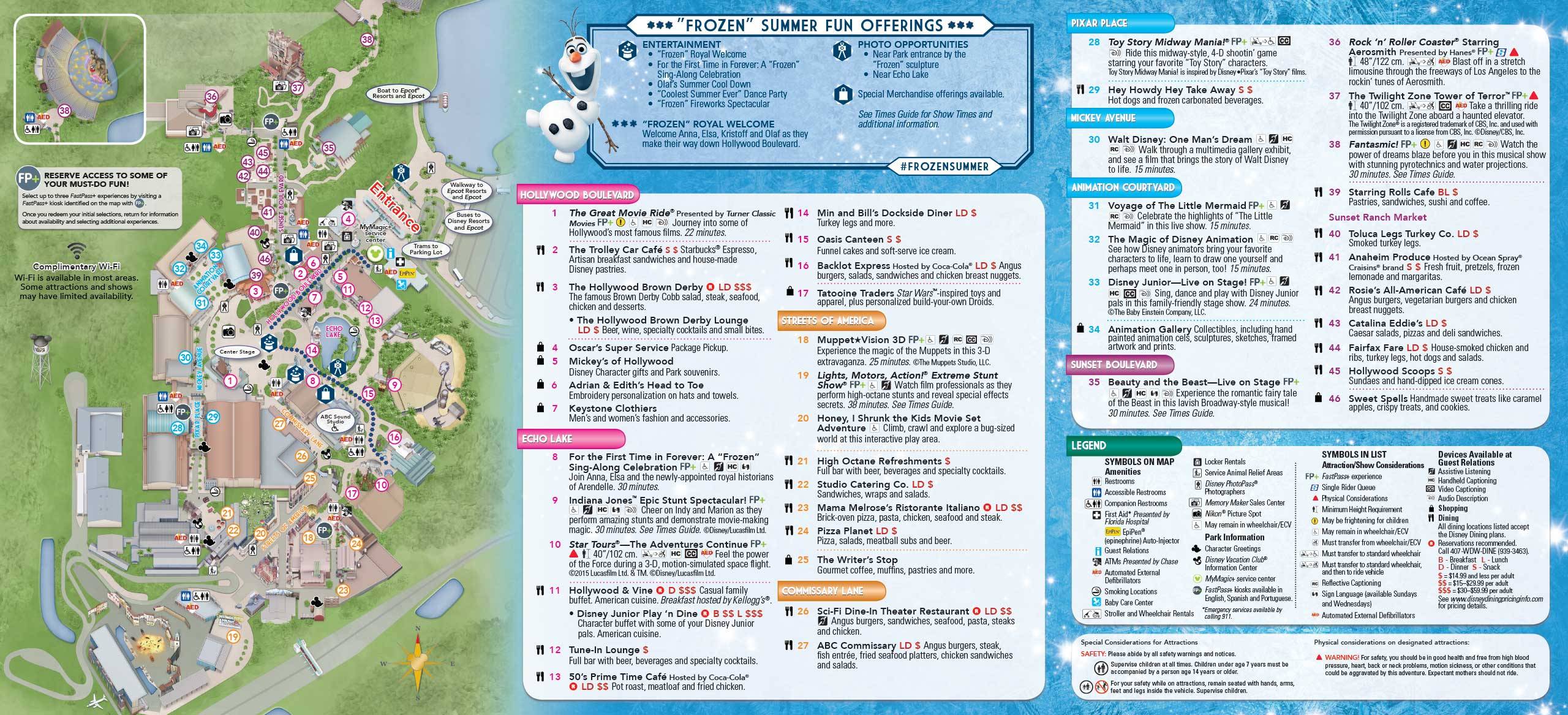 Disney's Hollywood Studios Guide Map May 2015 - Back