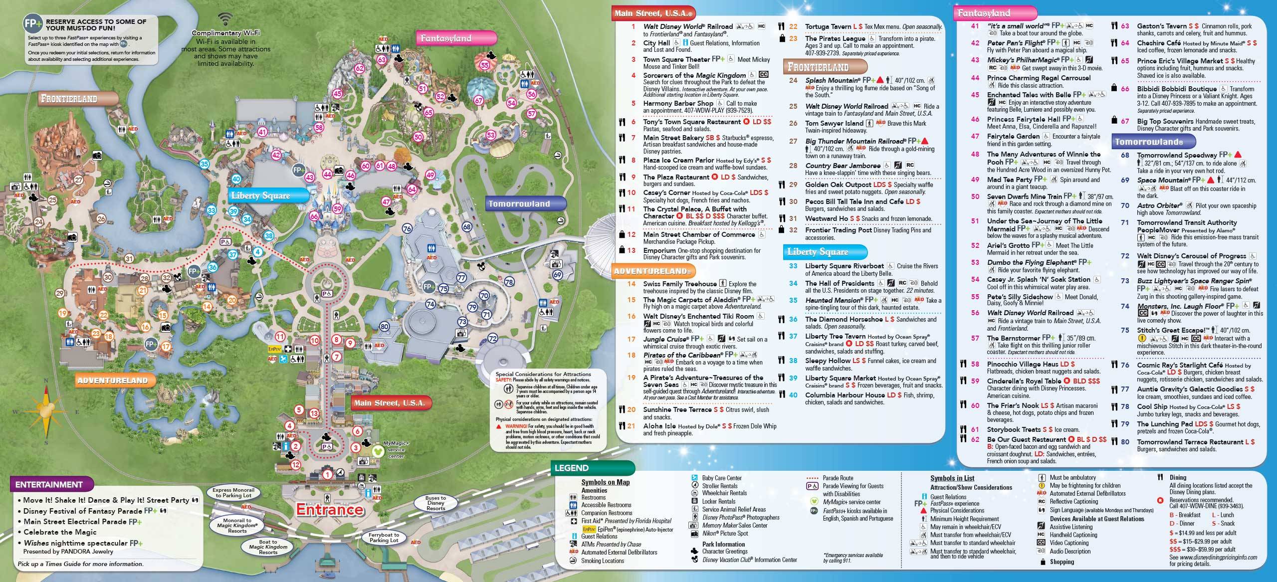Disney Magic Kingdom 2015 Theme Park Map Roller Coaster Amusement WDW 