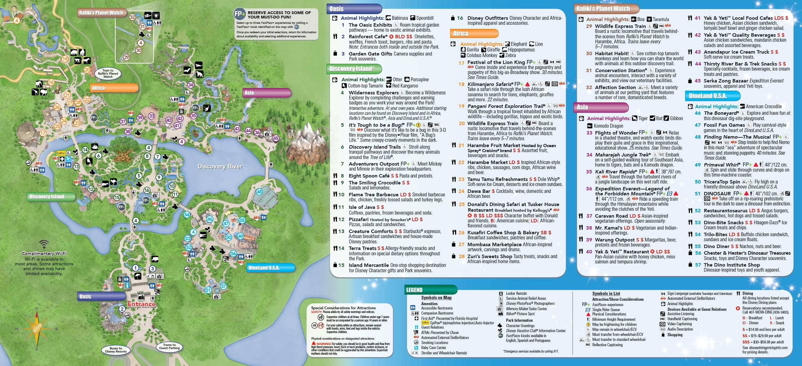 Disney's Animal Kingdom Guide Map January 2016 - Back