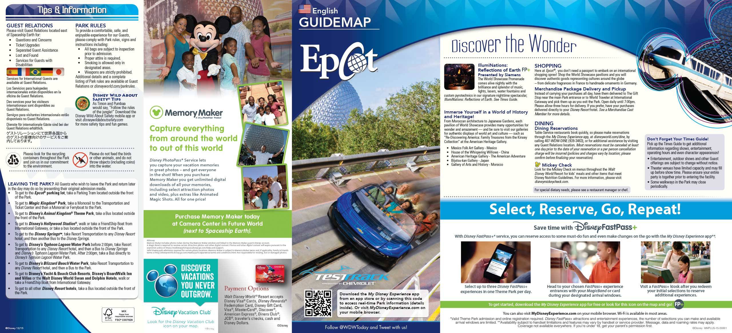 Epcot Guide Map January 2016 - Front