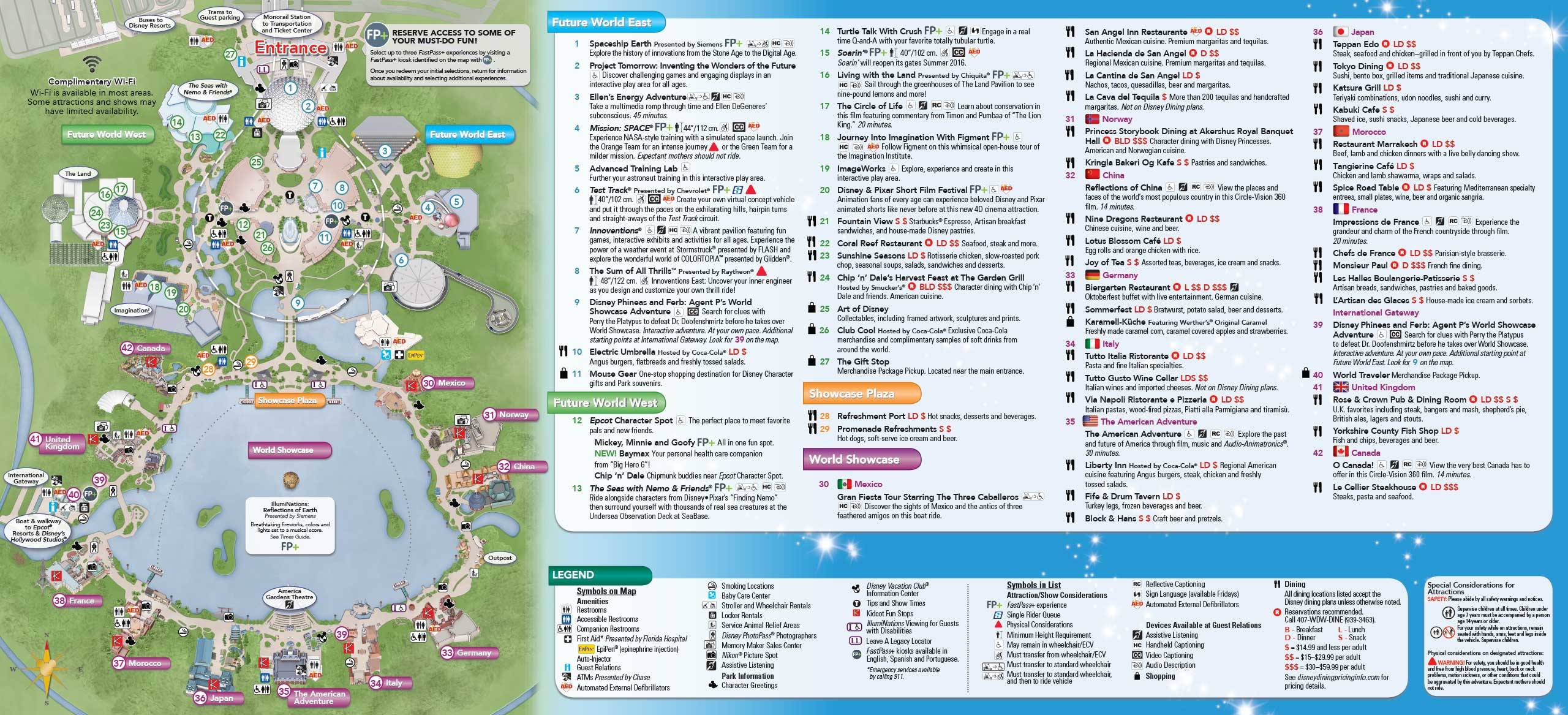 Epcot Guide Map January 2016 - Back