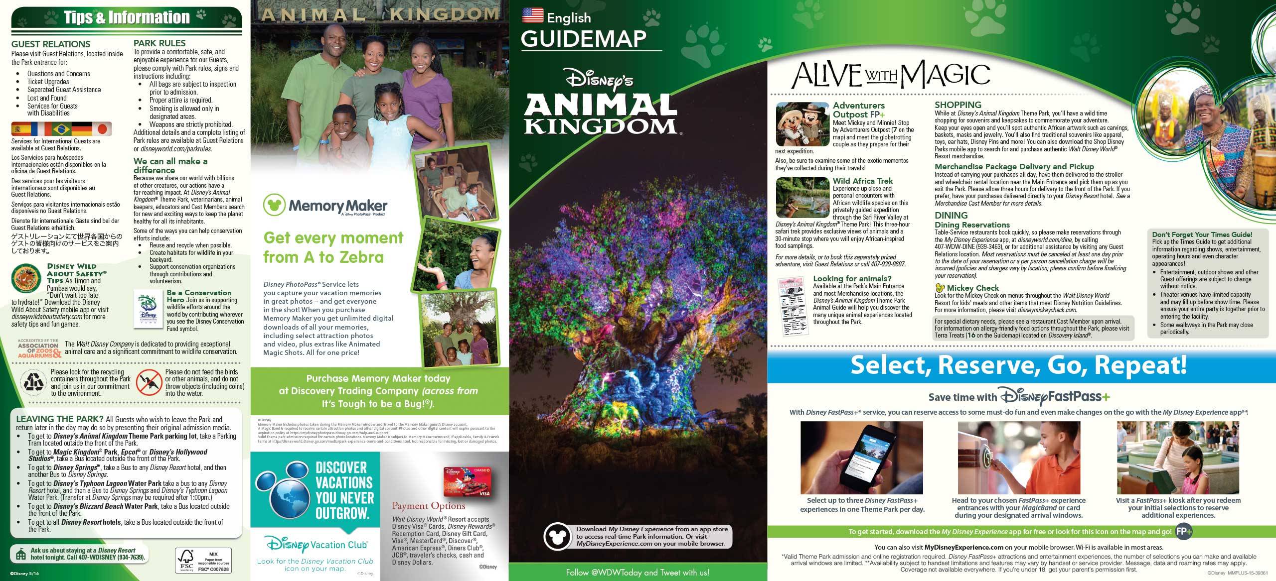 Disney's Animal Kingdom Guide Map May 2016 - Front