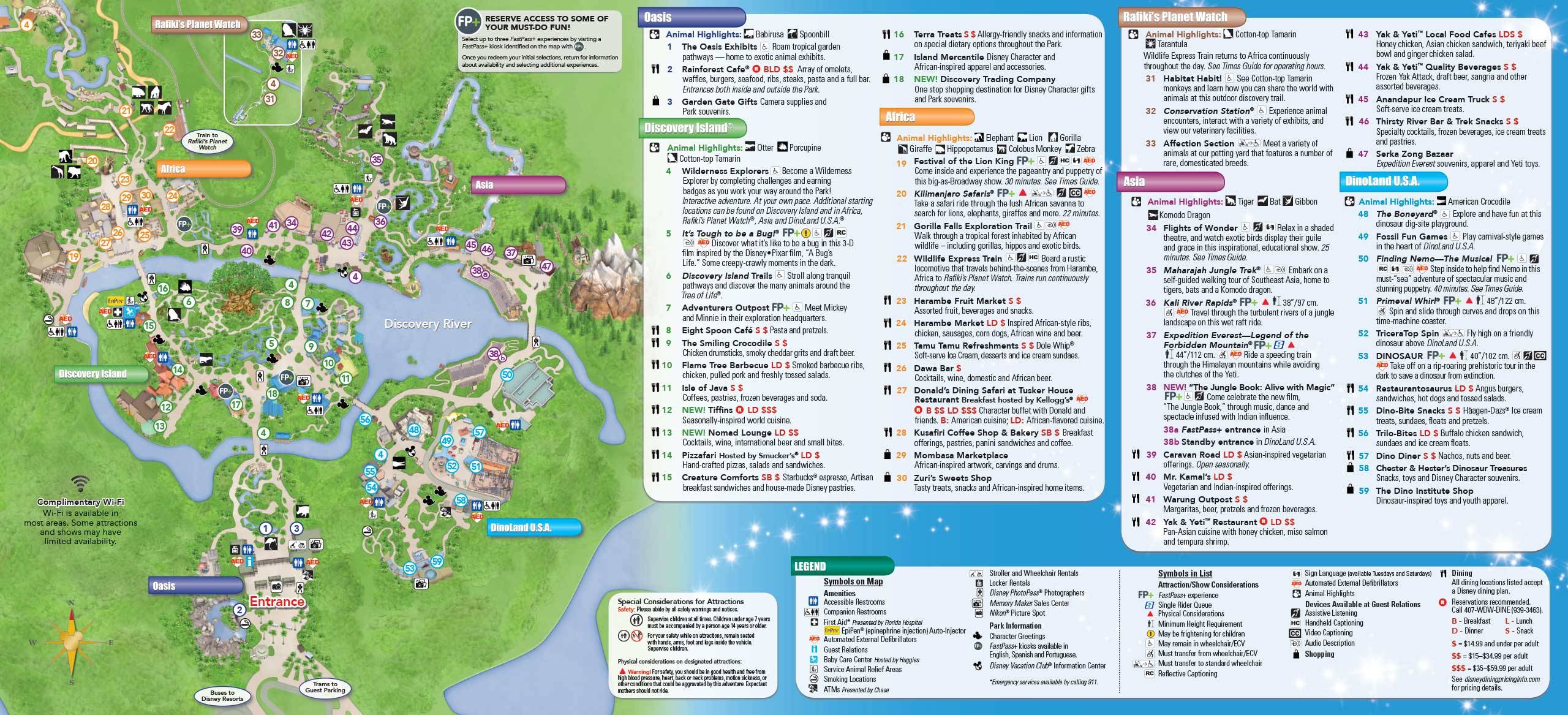 Disney's Animal Kingdom Guide Map May 2016 - Back