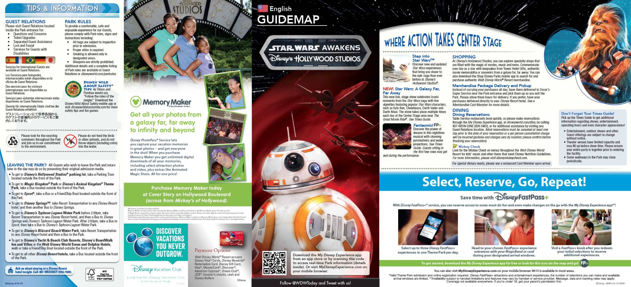 Disney's Hollywood Studios Guide Map May 2016 - Front