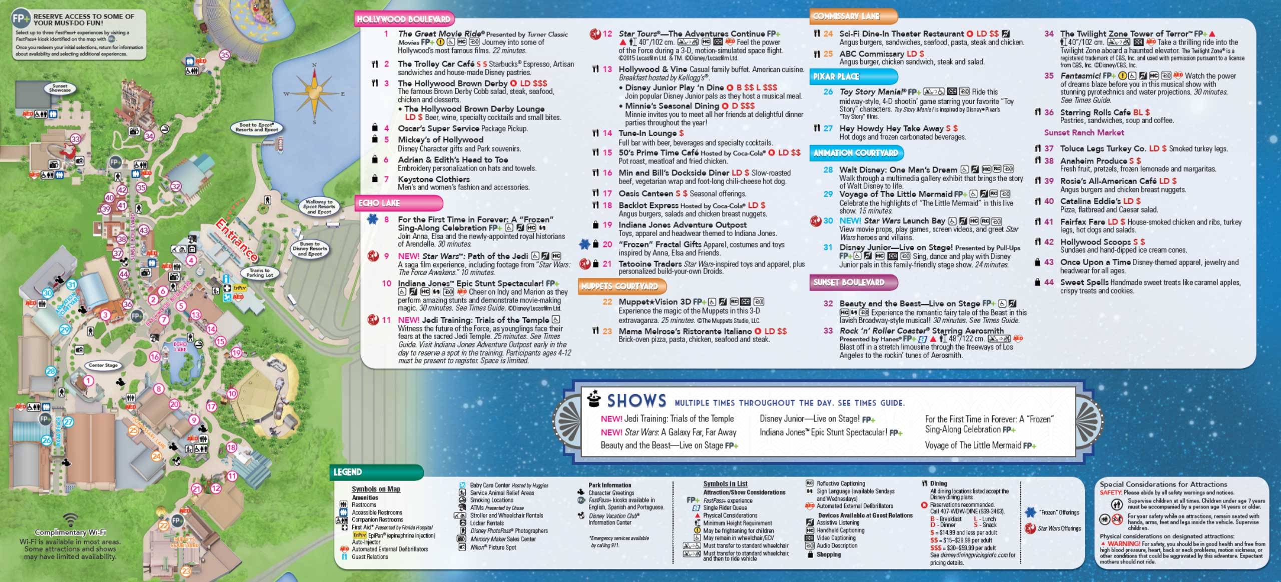 Disney's Hollywood Studios Guide Map May 2016 - Back