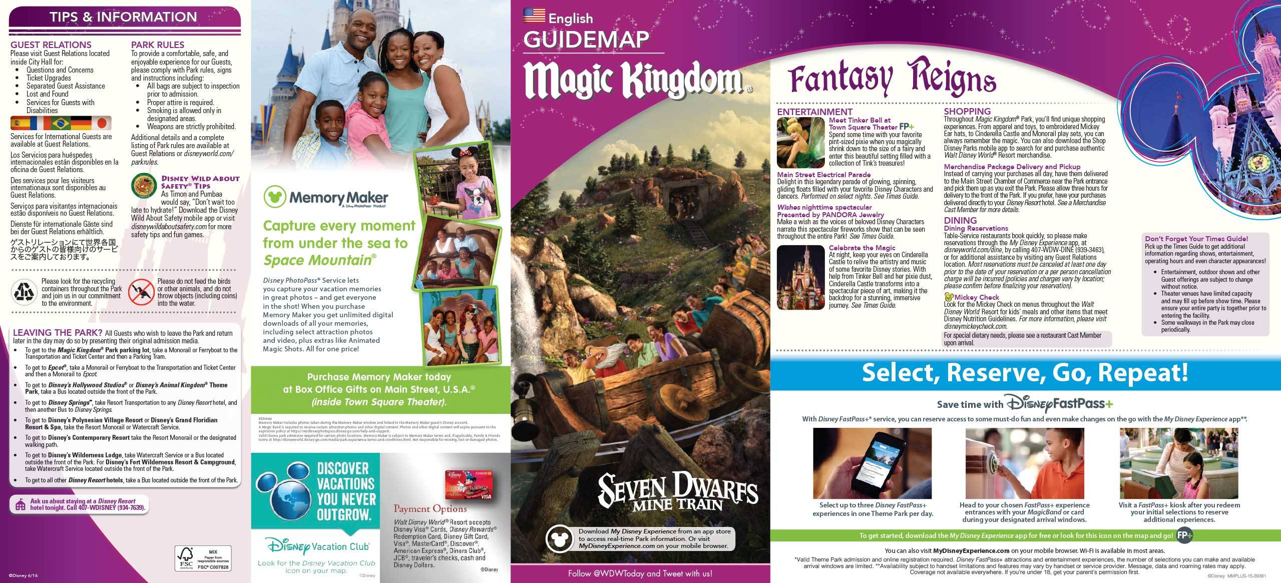 Magic Kingdom guide map June 2016 - Front