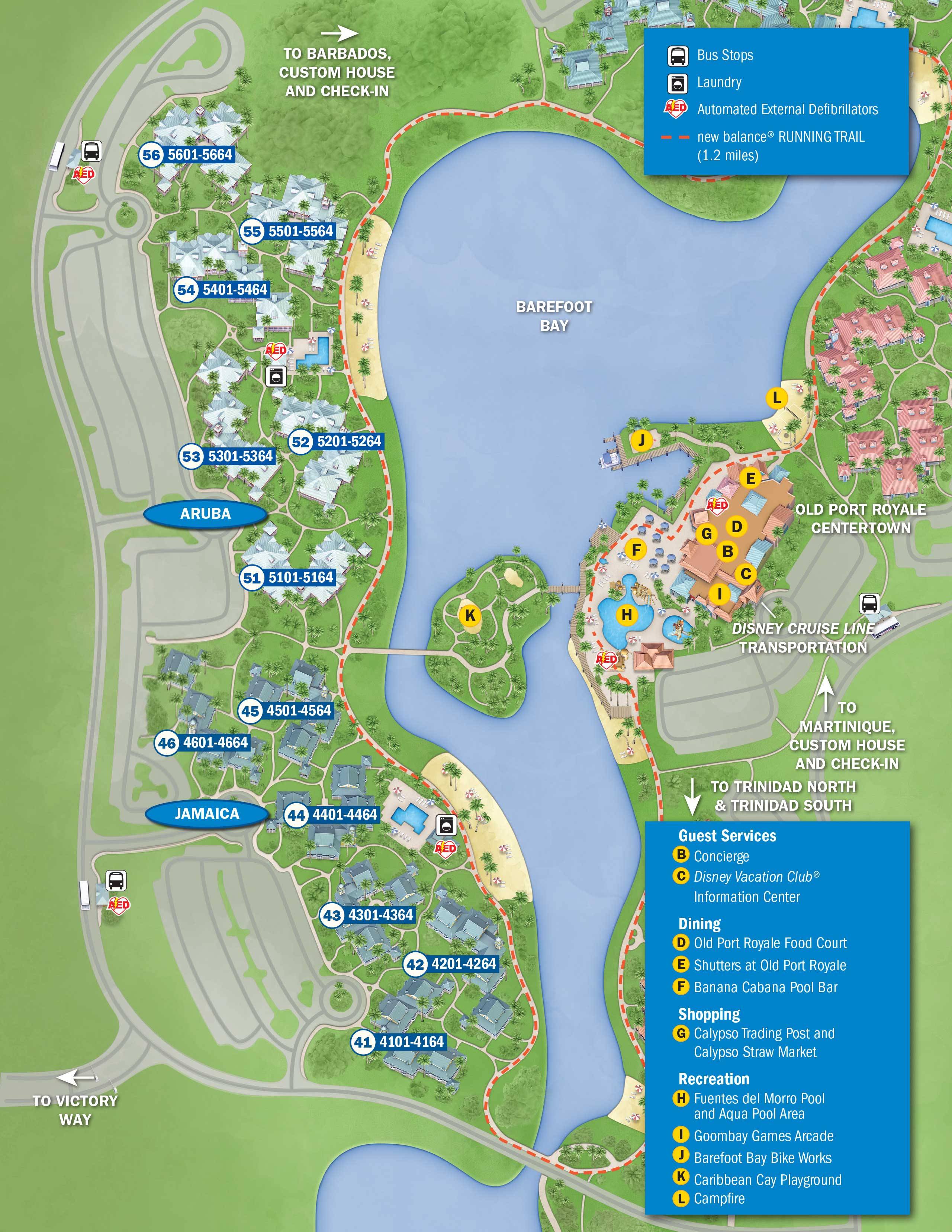 Disney's Caribbean Beach Resort map - Aruba and Jamaica