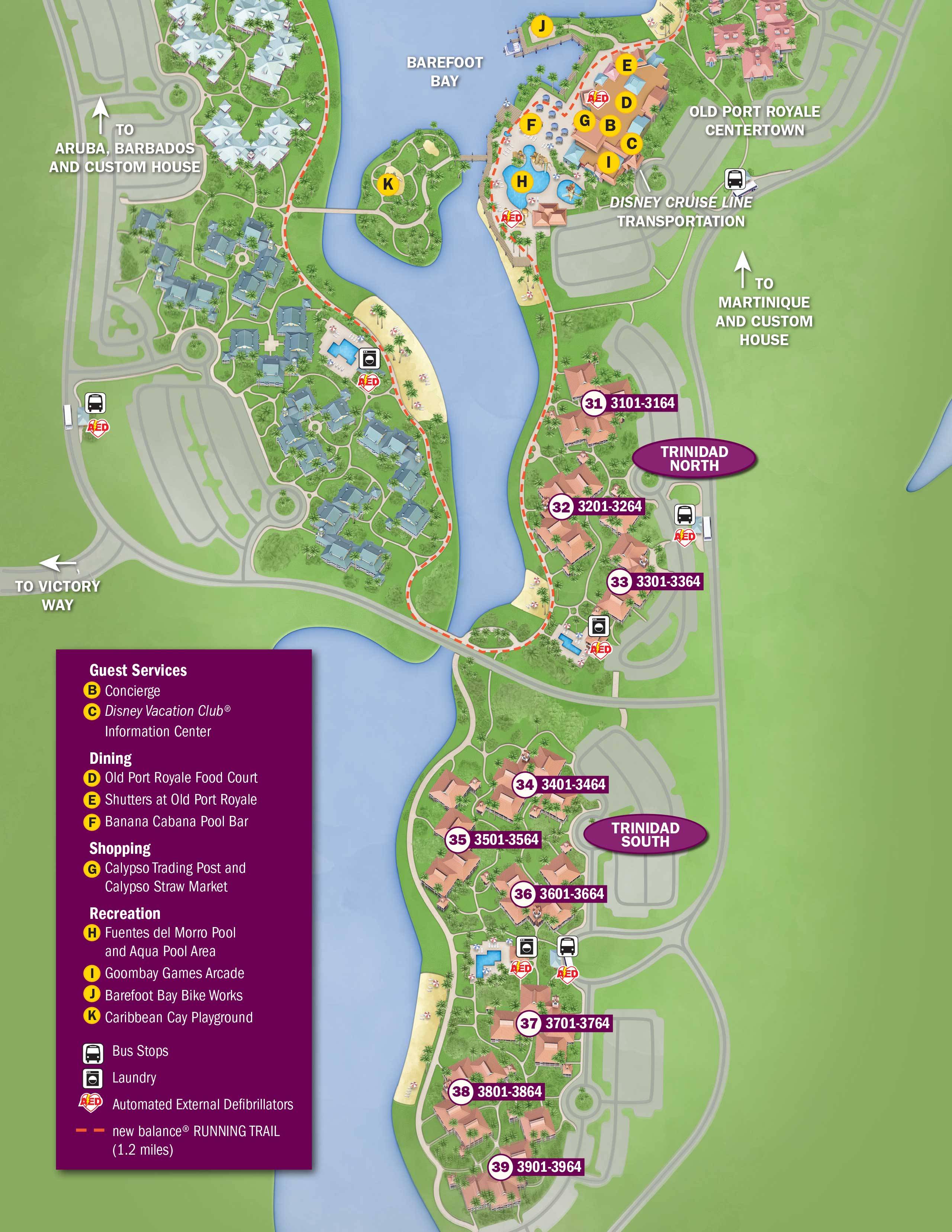 Disney's Caribbean Beach Resort map - Trinidad North and Trinidad South