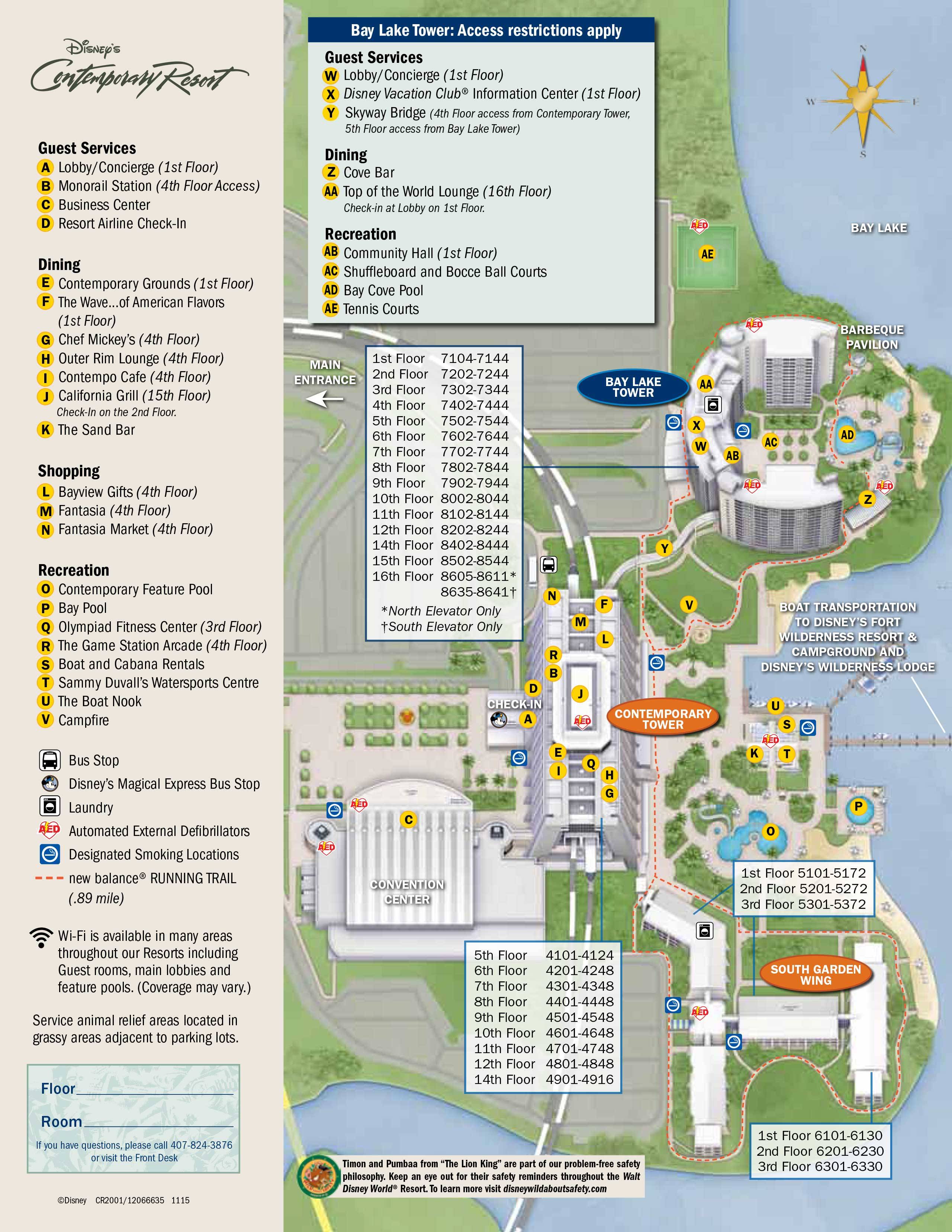 Contemporary Resort Room Map April 2017 Walt Disney World Resort Hotel Maps - Photo 21 Of 33