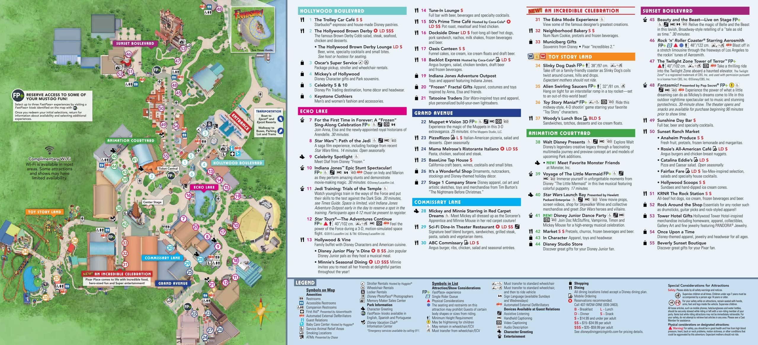 Disney's Hollywood Studios Guide Map January 2019 - Back