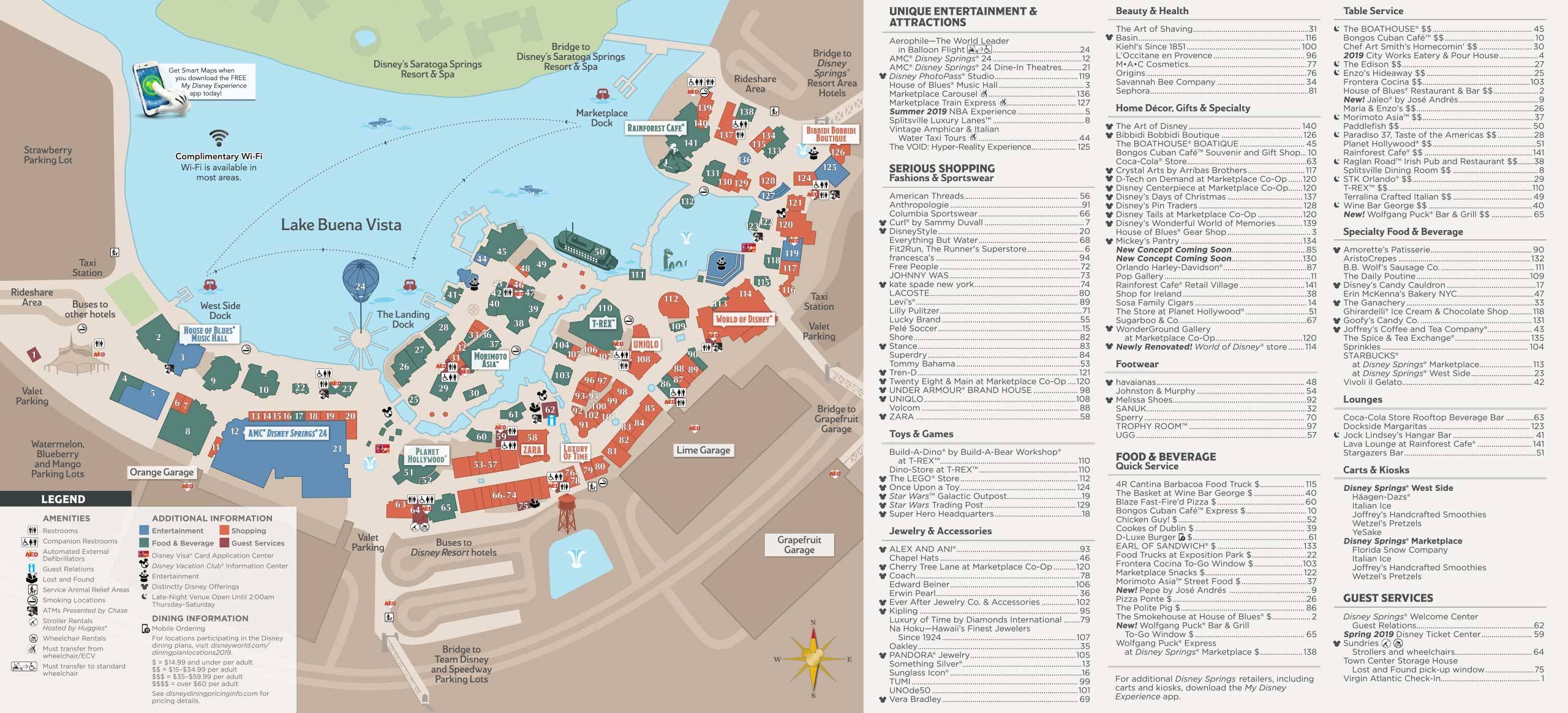 Disney Springs Guide Map January 2019 - Back