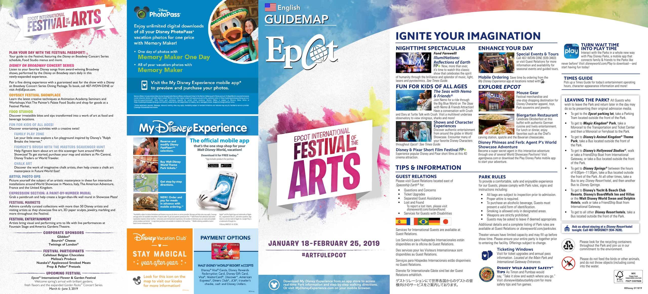 Epcot Guide Map January 2019 - Front