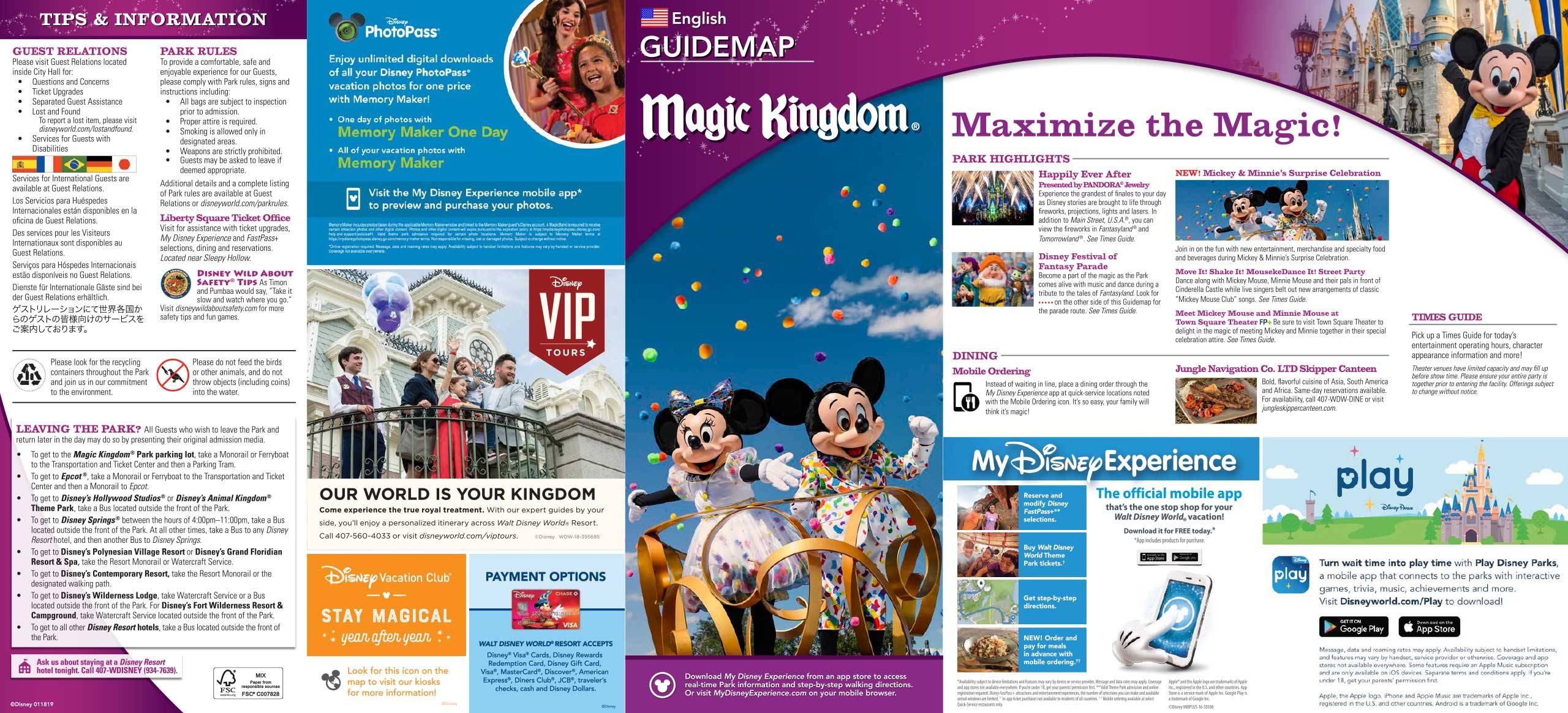Magic Kingdom Guide Map January 2019 - Front