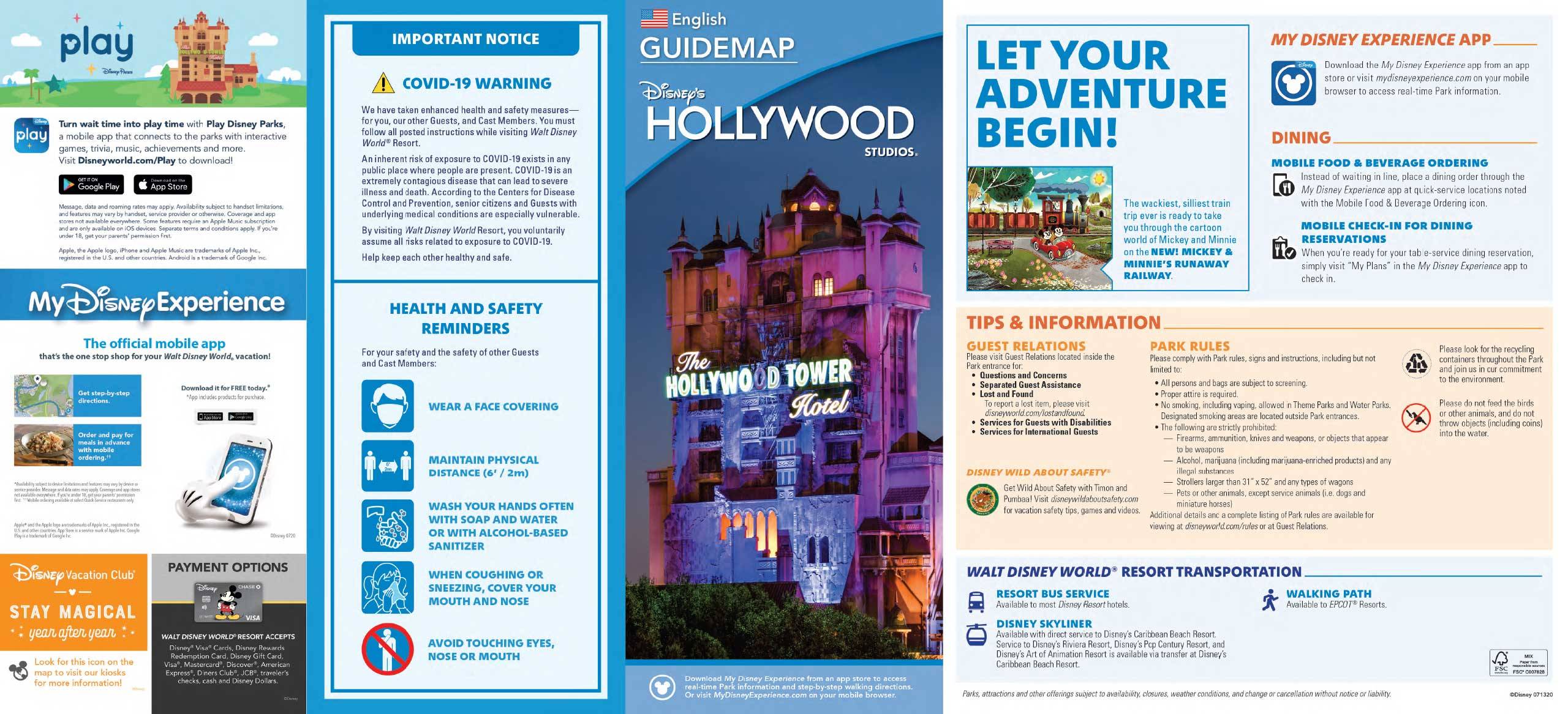 Disney's Hollywood Studios Guide Map July 2020 - Front