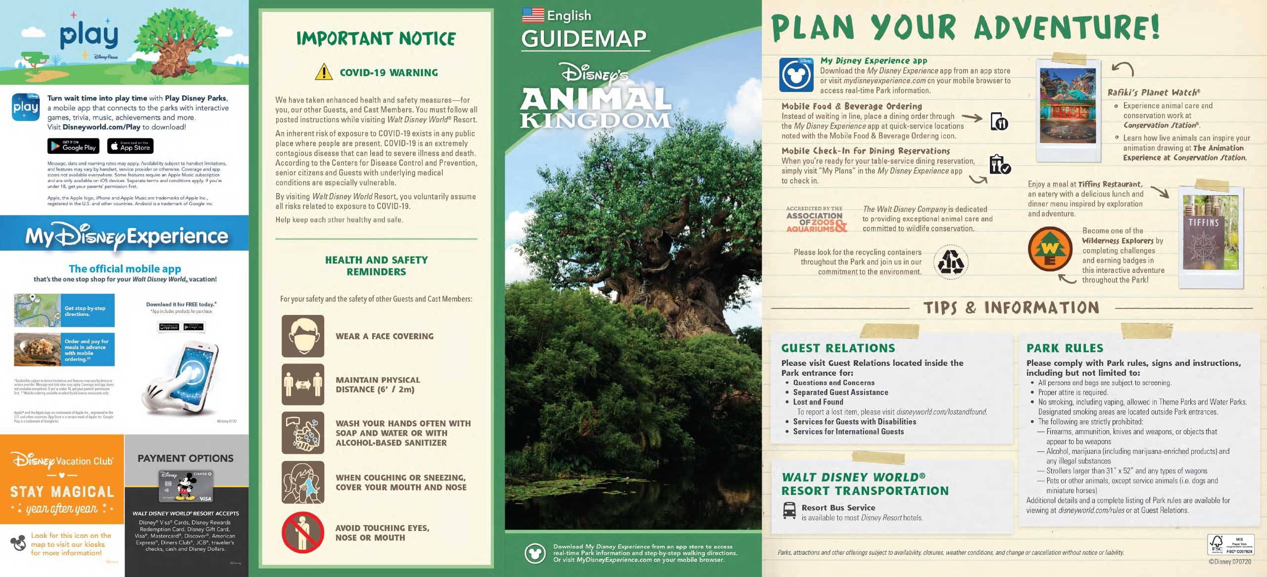 Disney's Animal Kingdom Guide Map July 2020 - Front