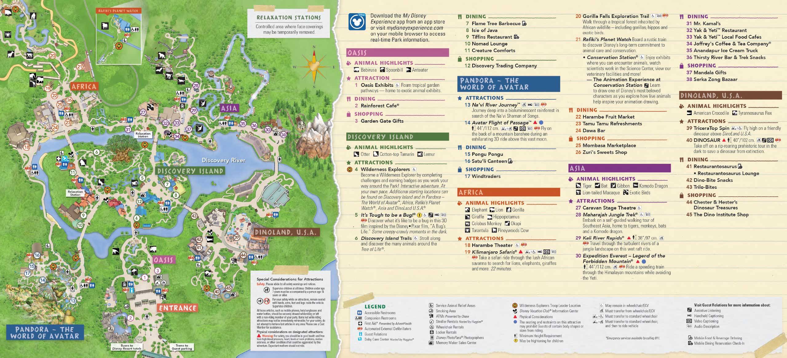 Disney's Animal Kingdom Guide Map July 2020 - Back