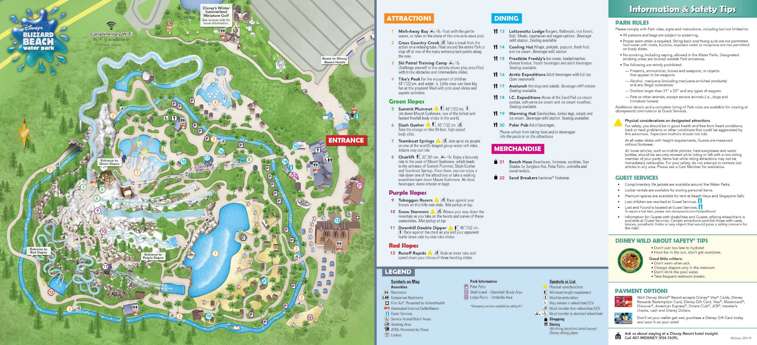 Disney's Water Parks Guide Map July 2020 - Back