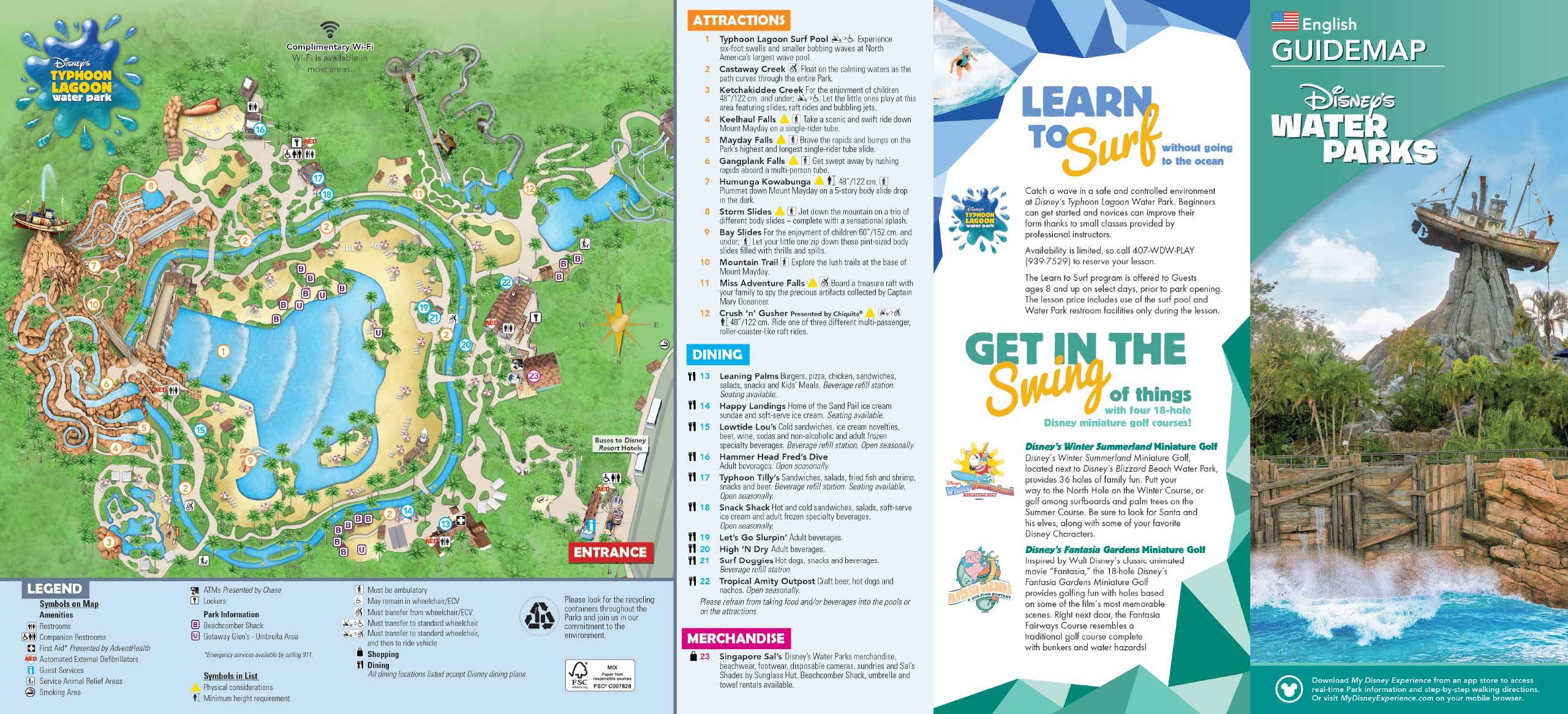 Disney's Water Parks Guide Map July 2020 - Front