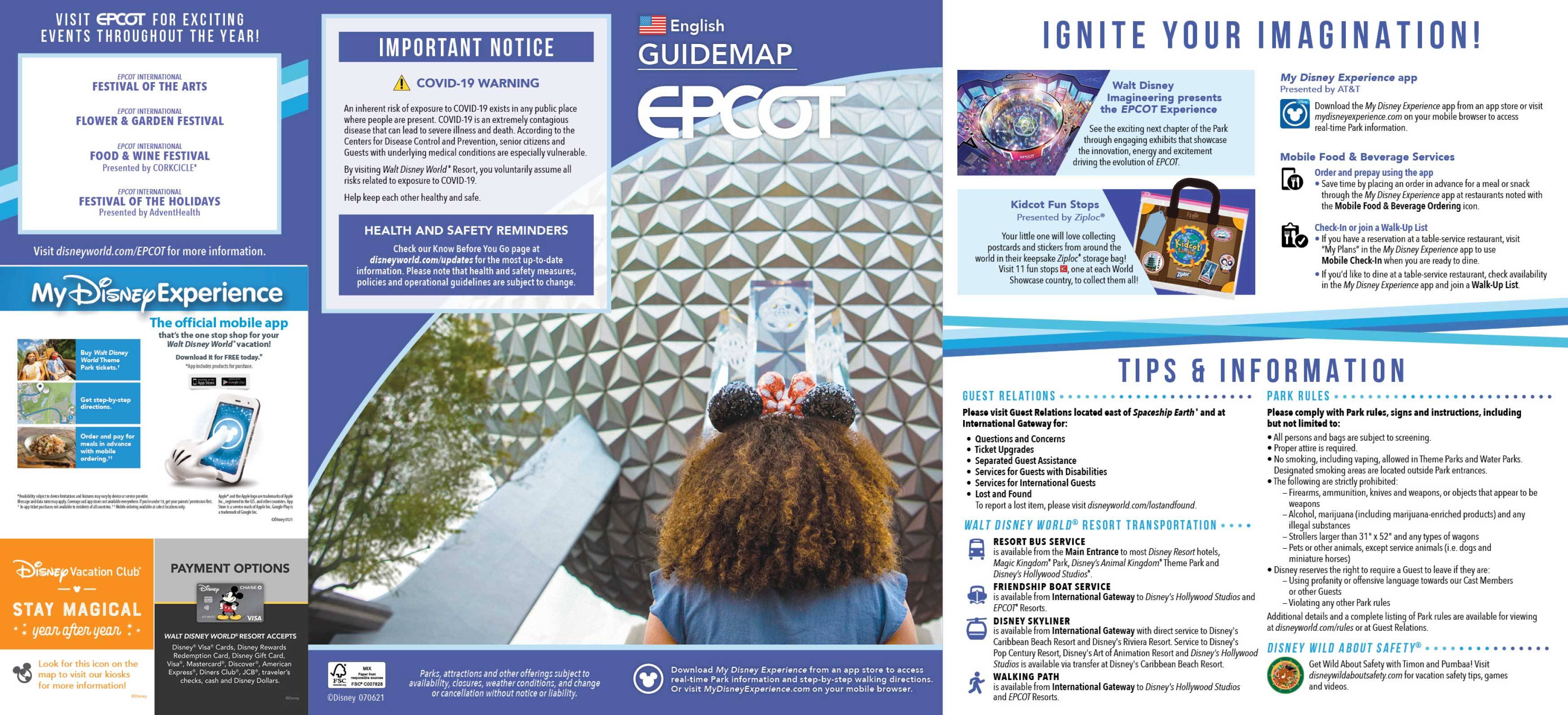 EPCOT Guide map July 2021 - Front