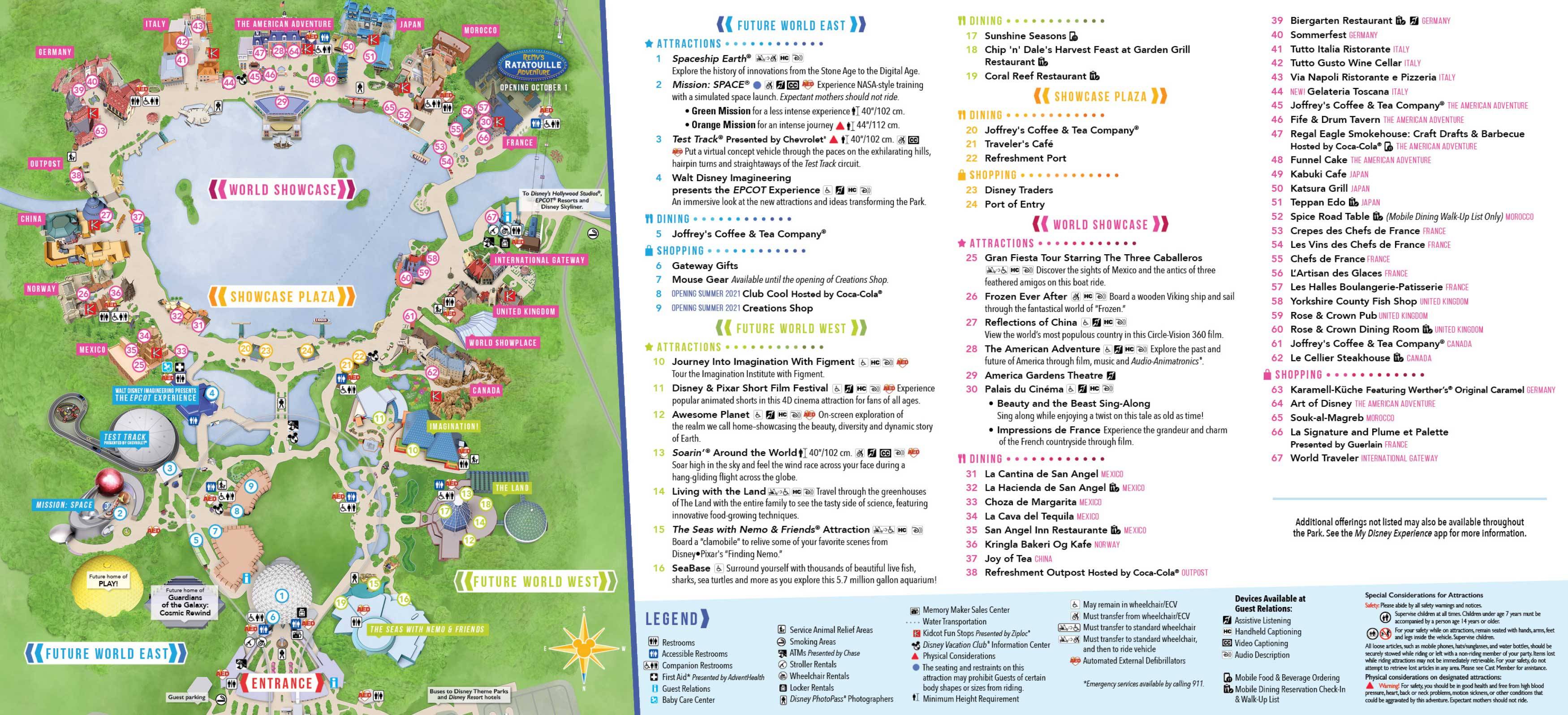 EPCOT Guide map July 2021 - Back