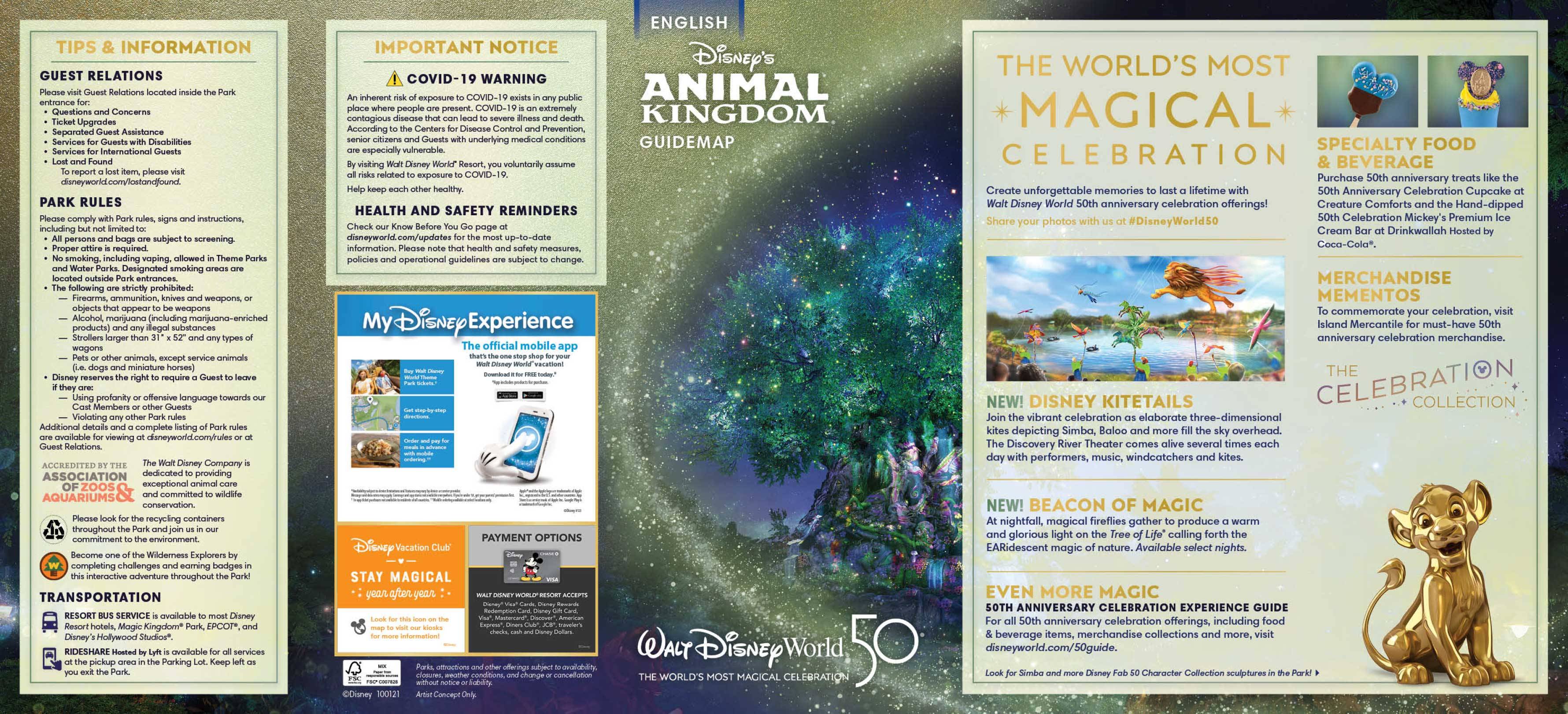 Walt Disney World 50th anniversary map - Disney's Animal Kingdom front